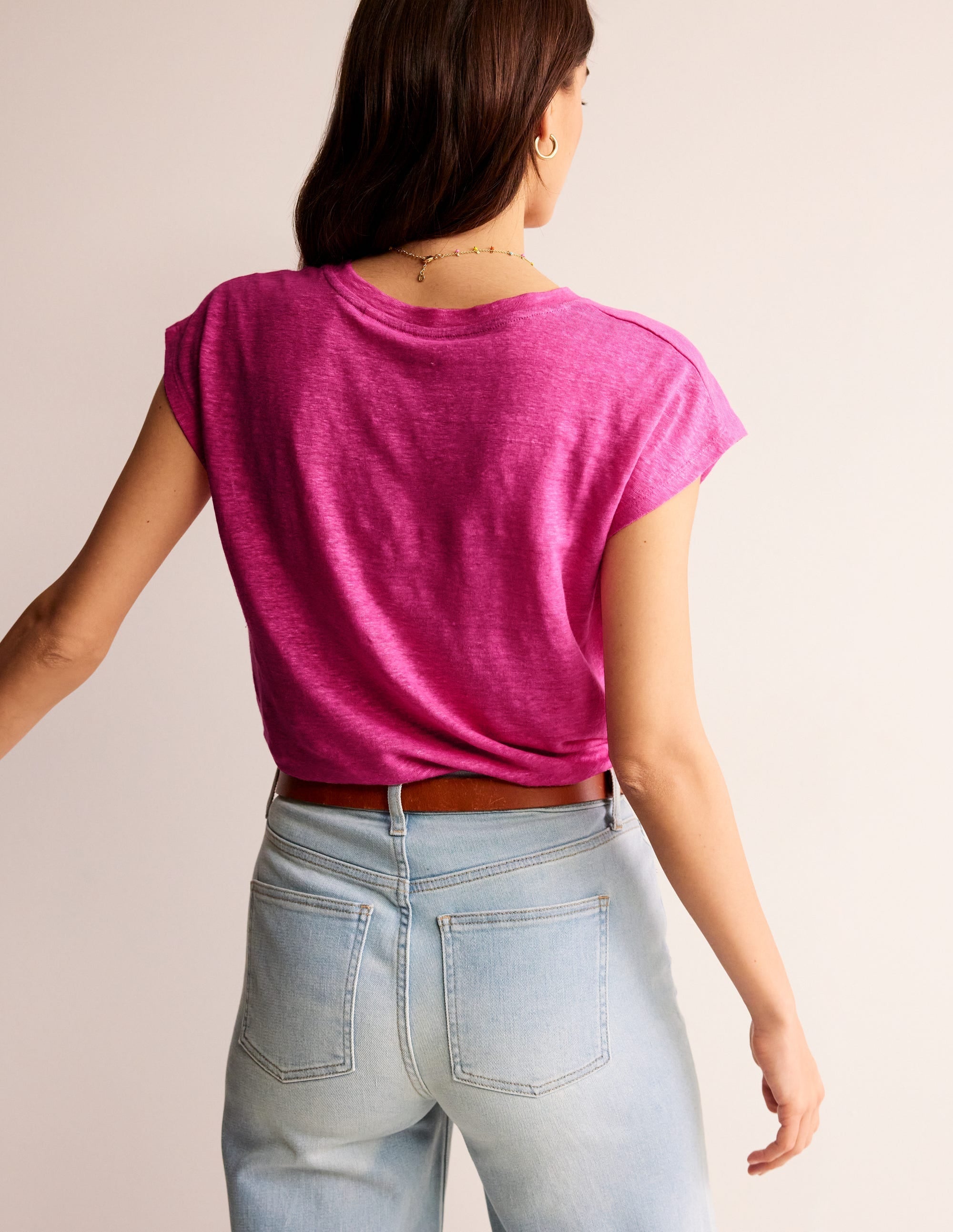 Louisa Crew Neck Linen T-shirt-Sangria Sunset - Image 3