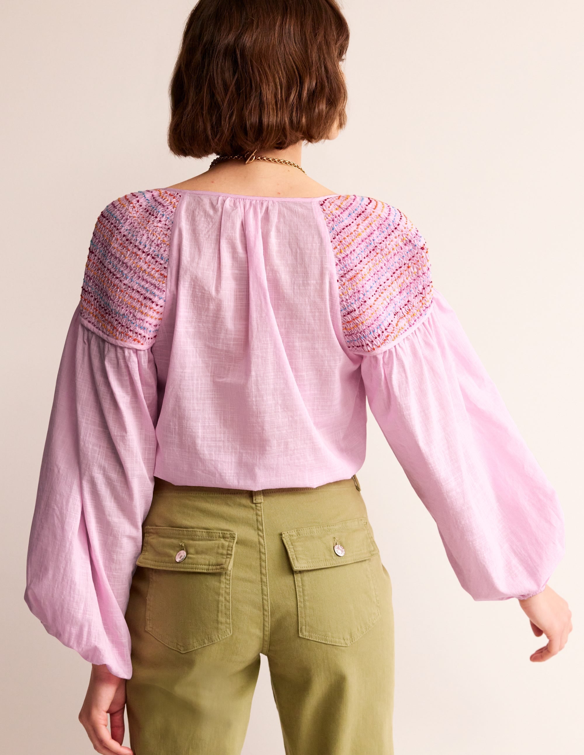 Cotton Smocked Blouse-Sweet Lilac - Image 3
