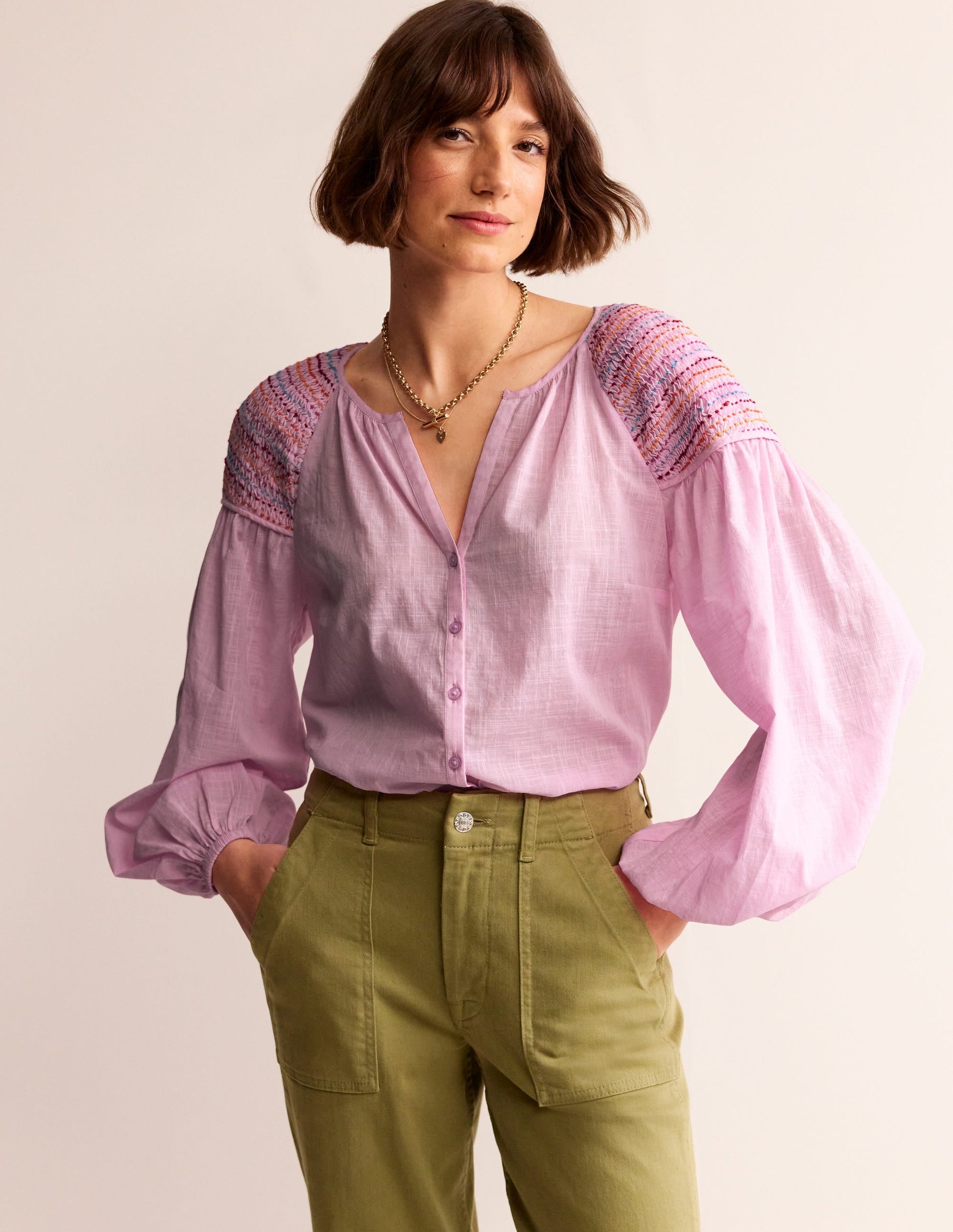 Cotton Smocked Blouse-Sweet Lilac-4