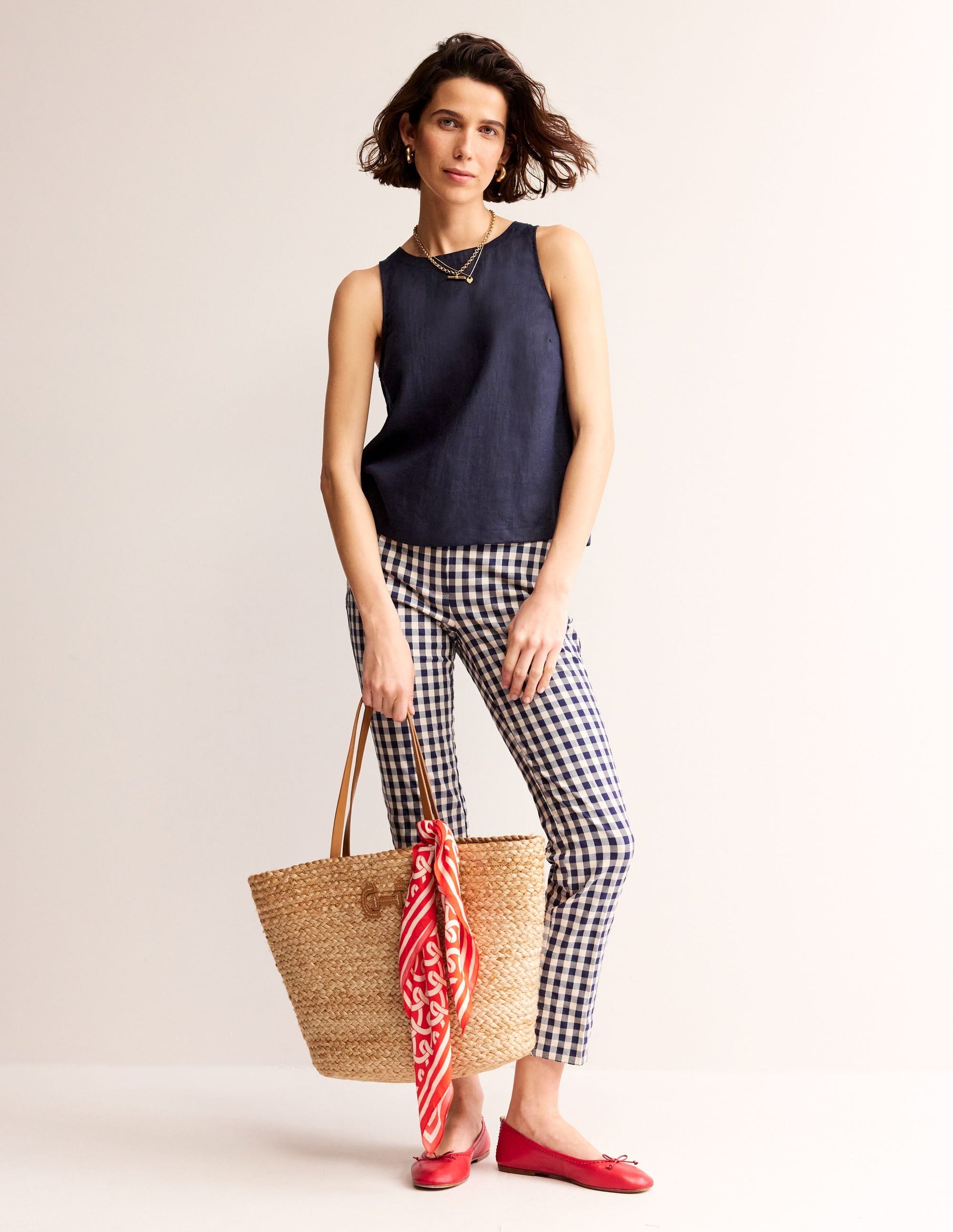 Linen Sleeveless Shell Top-Navy-4