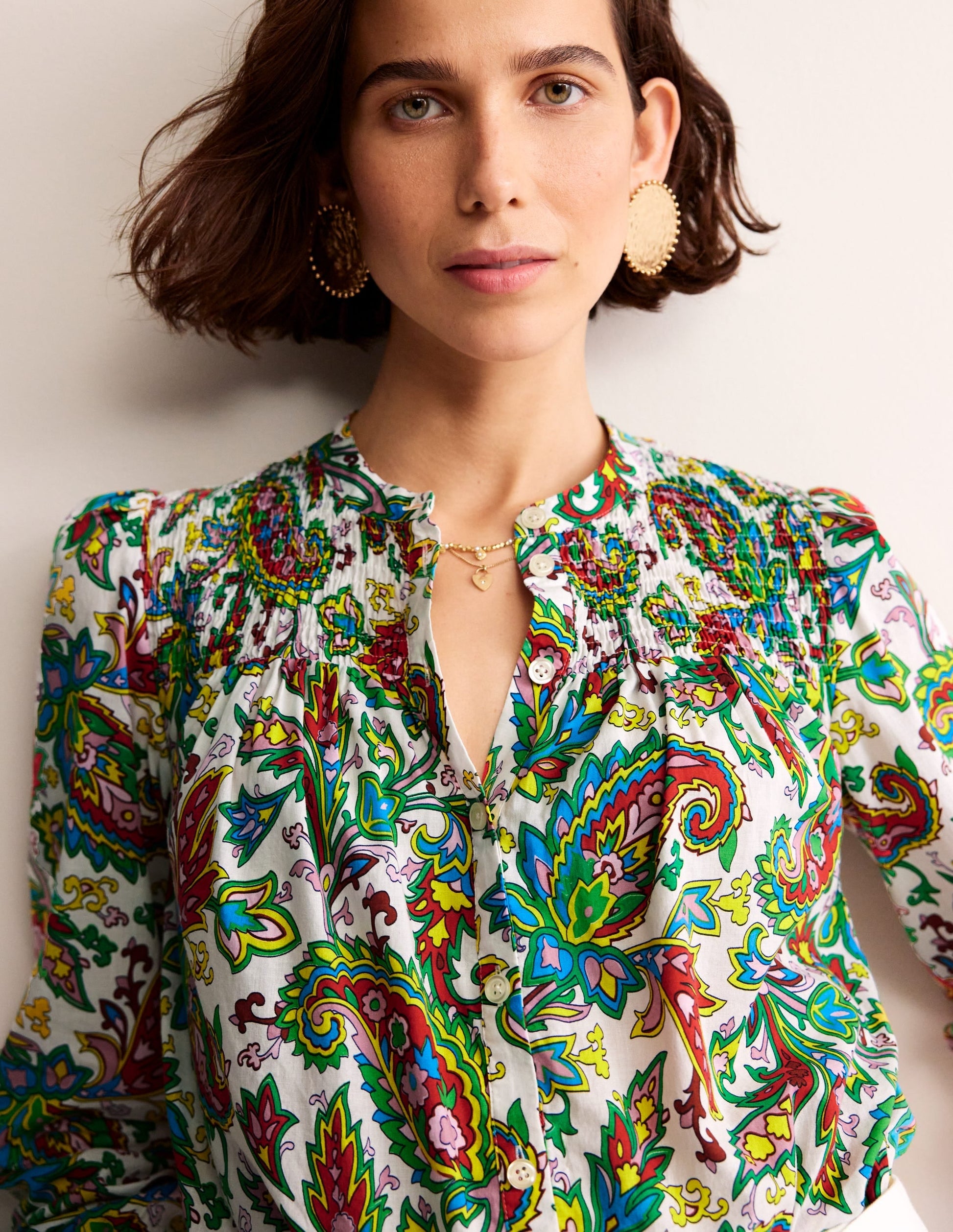 Helena Cotton Blouse-Ivory, Paisley Azure-2