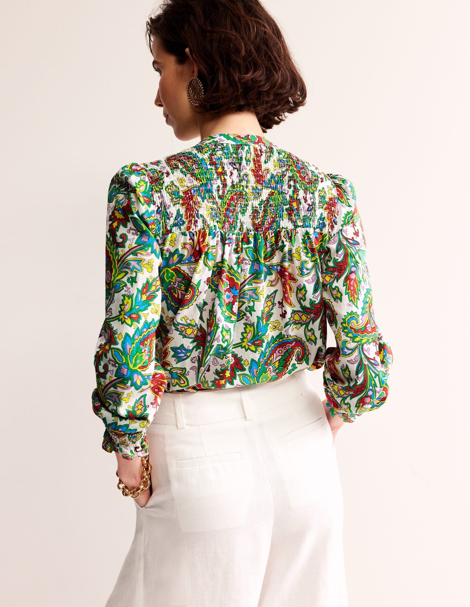 Helena Cotton Blouse-Ivory, Paisley Azure - Image 3