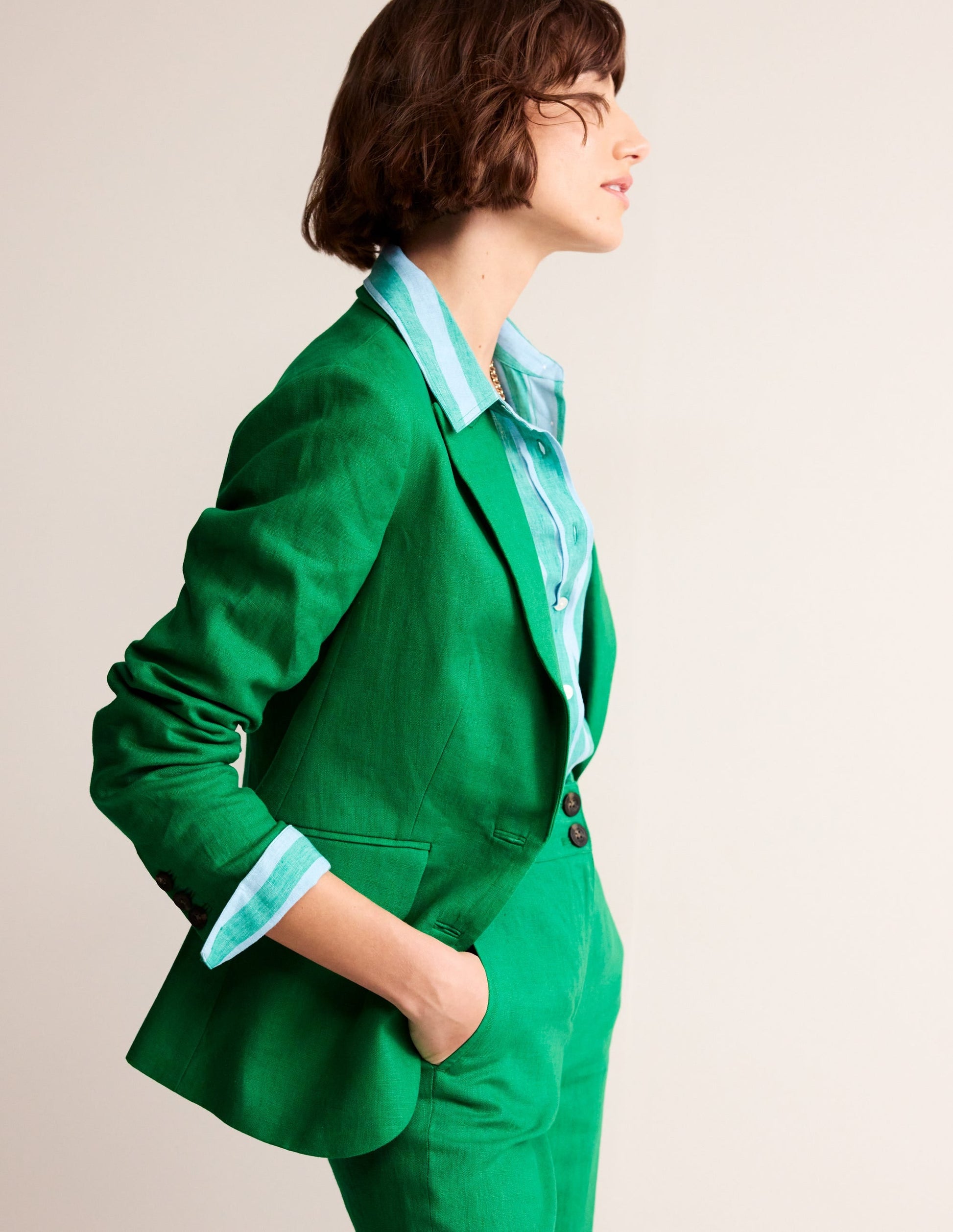 Marylebone Linen Blazer-Green Tambourine-1