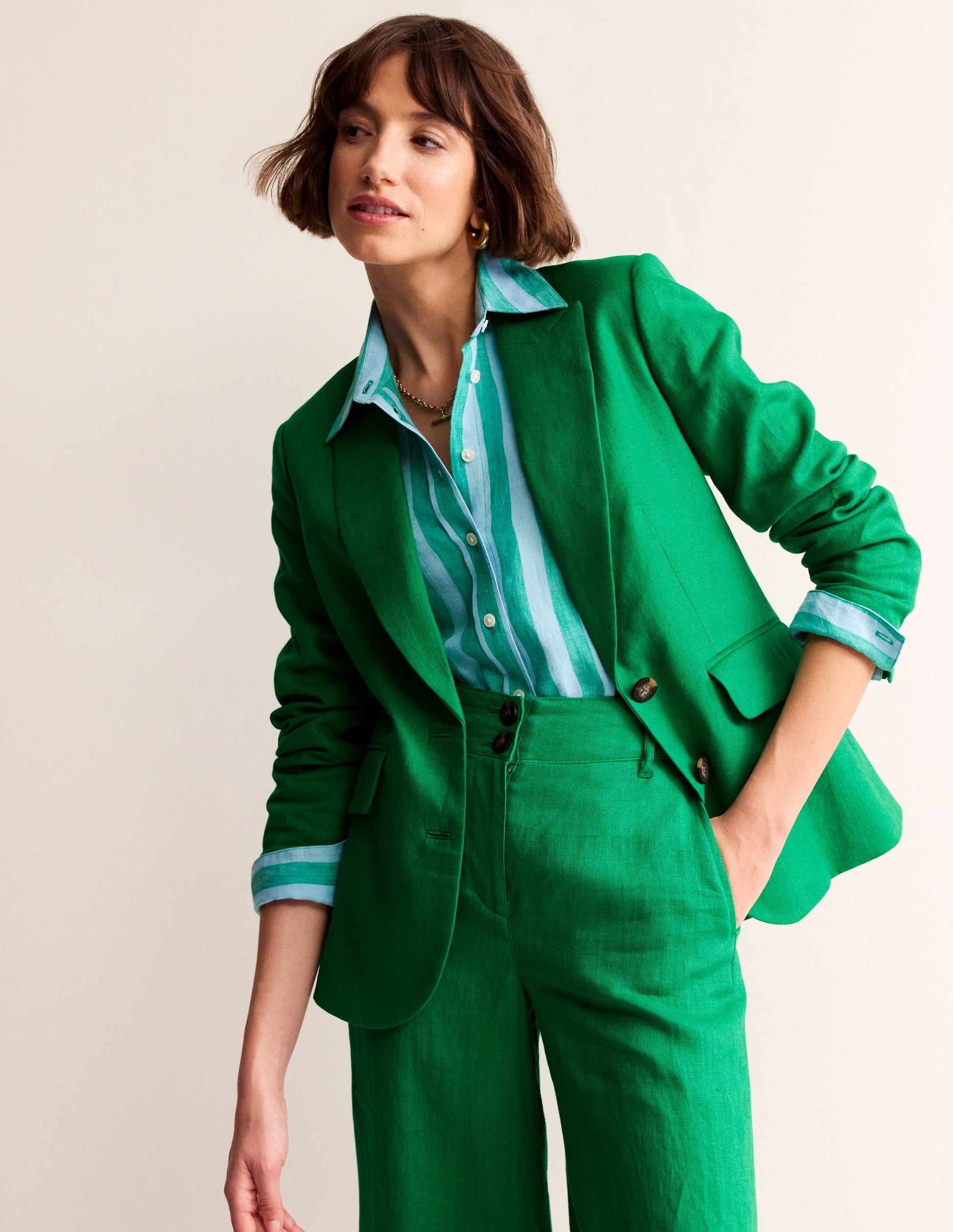 Marylebone Linen Blazer-Green Tambourine-2