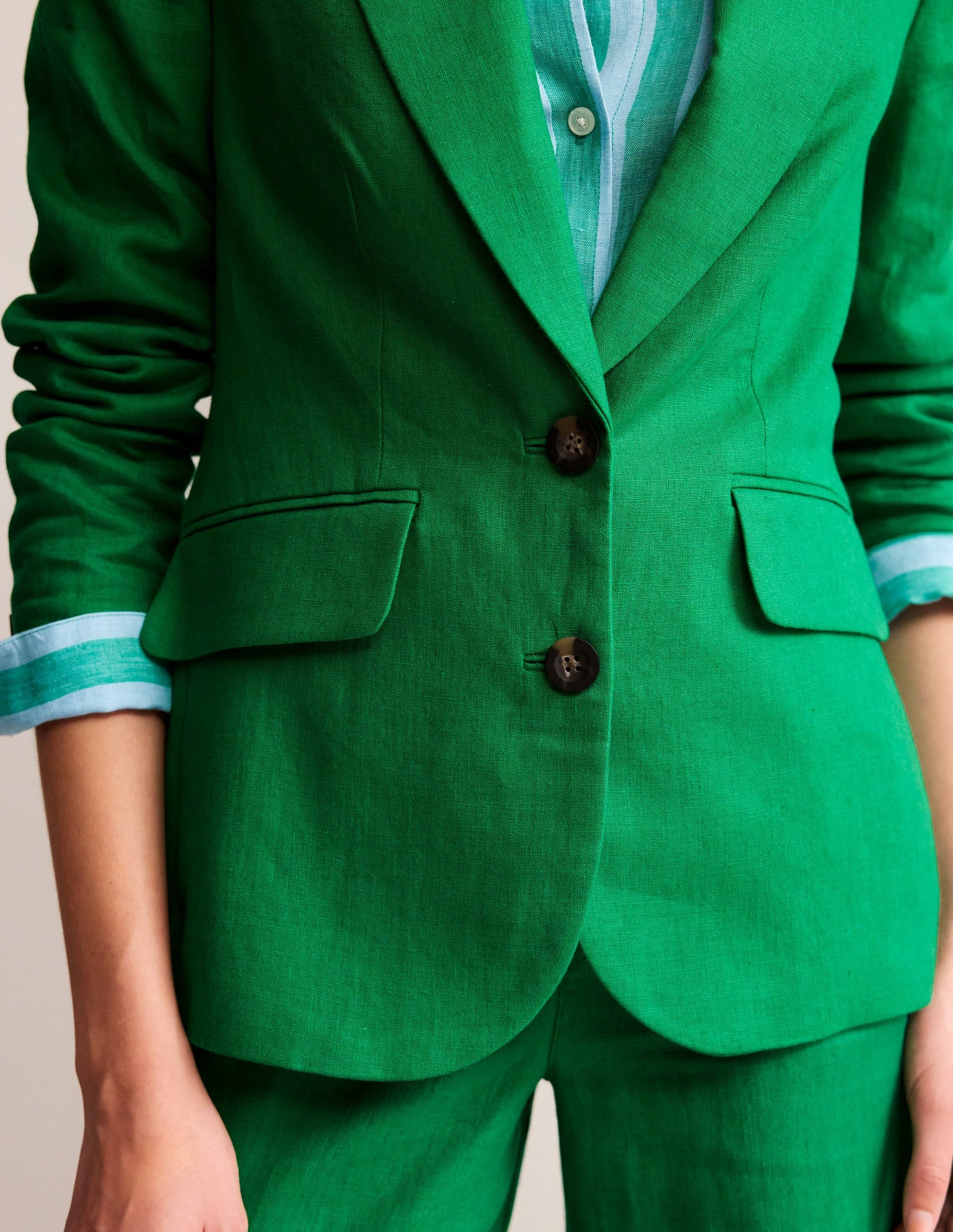 Marylebone Linen Blazer-Green Tambourine-3
