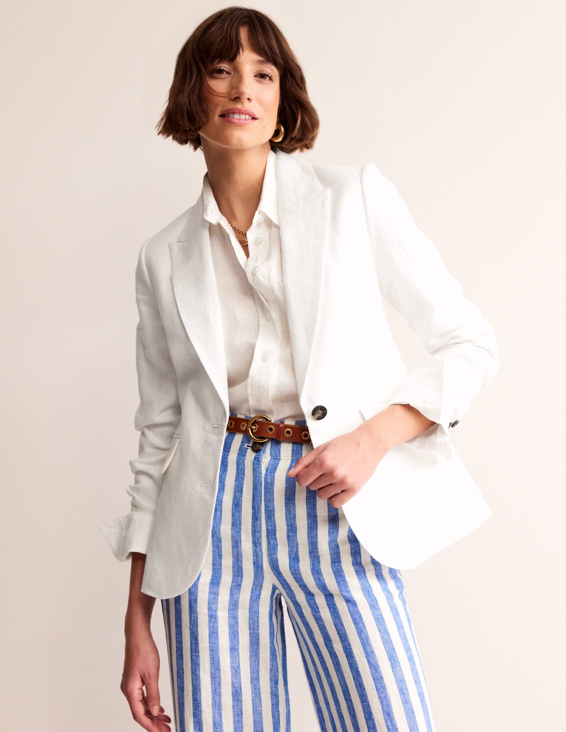 Marylebone Linen Blazer-White-2