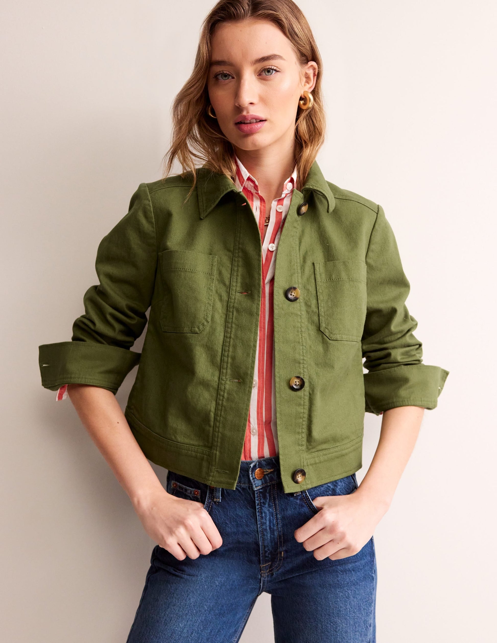 Casual Crop Jacket-Spruce-1