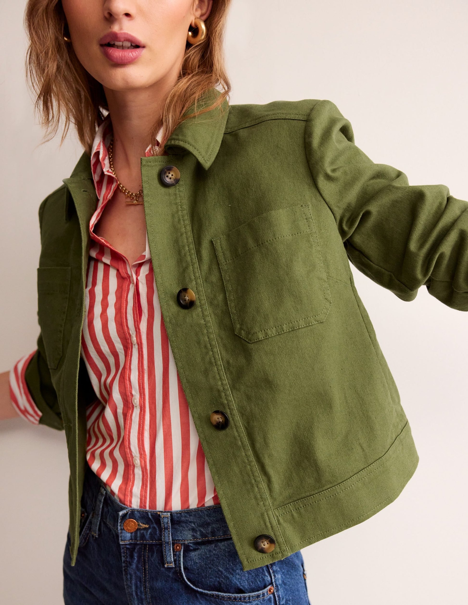 Casual Crop Jacket-Spruce-2