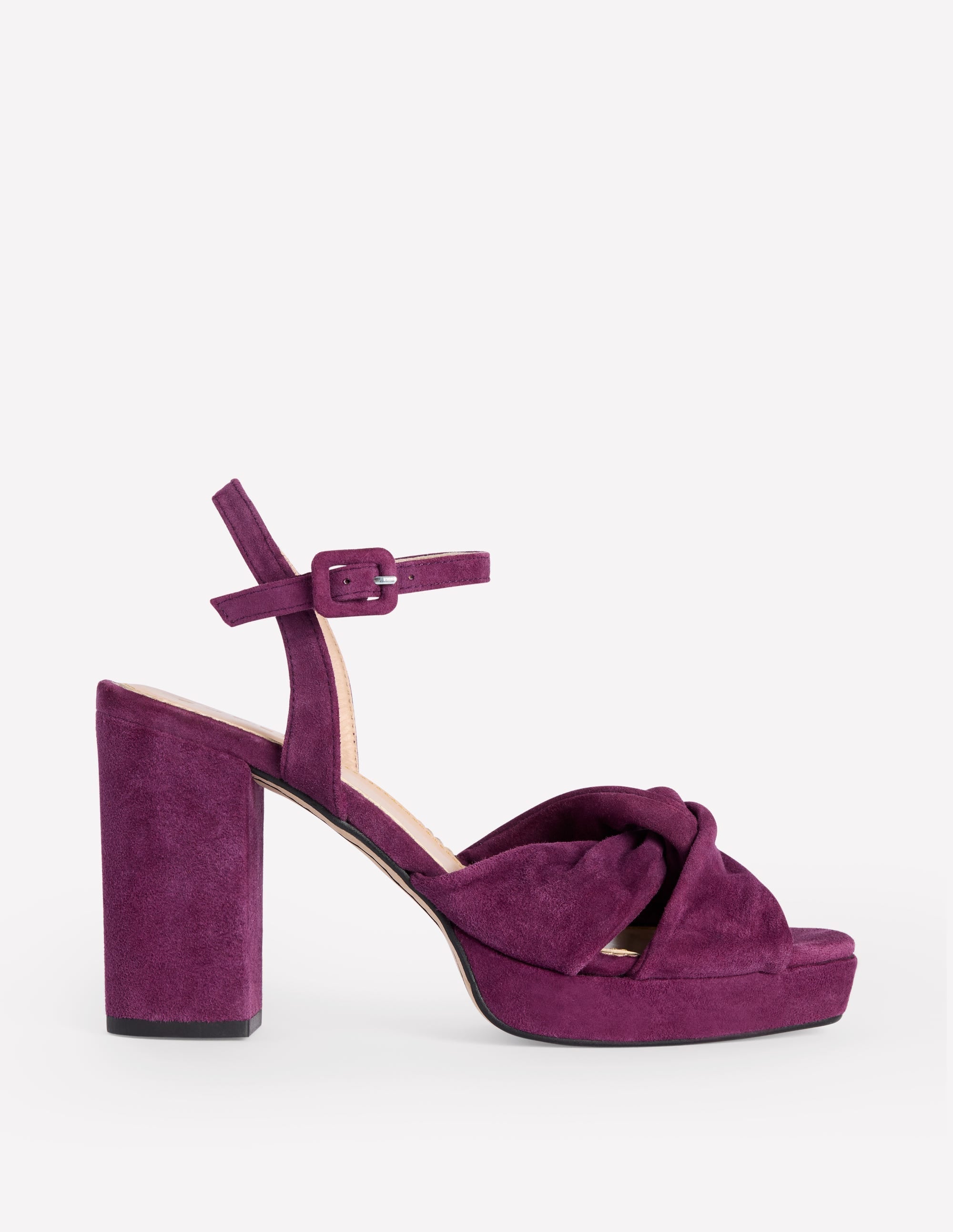 Twist-Front Heeled Platforms-Damson Suede - Image 2