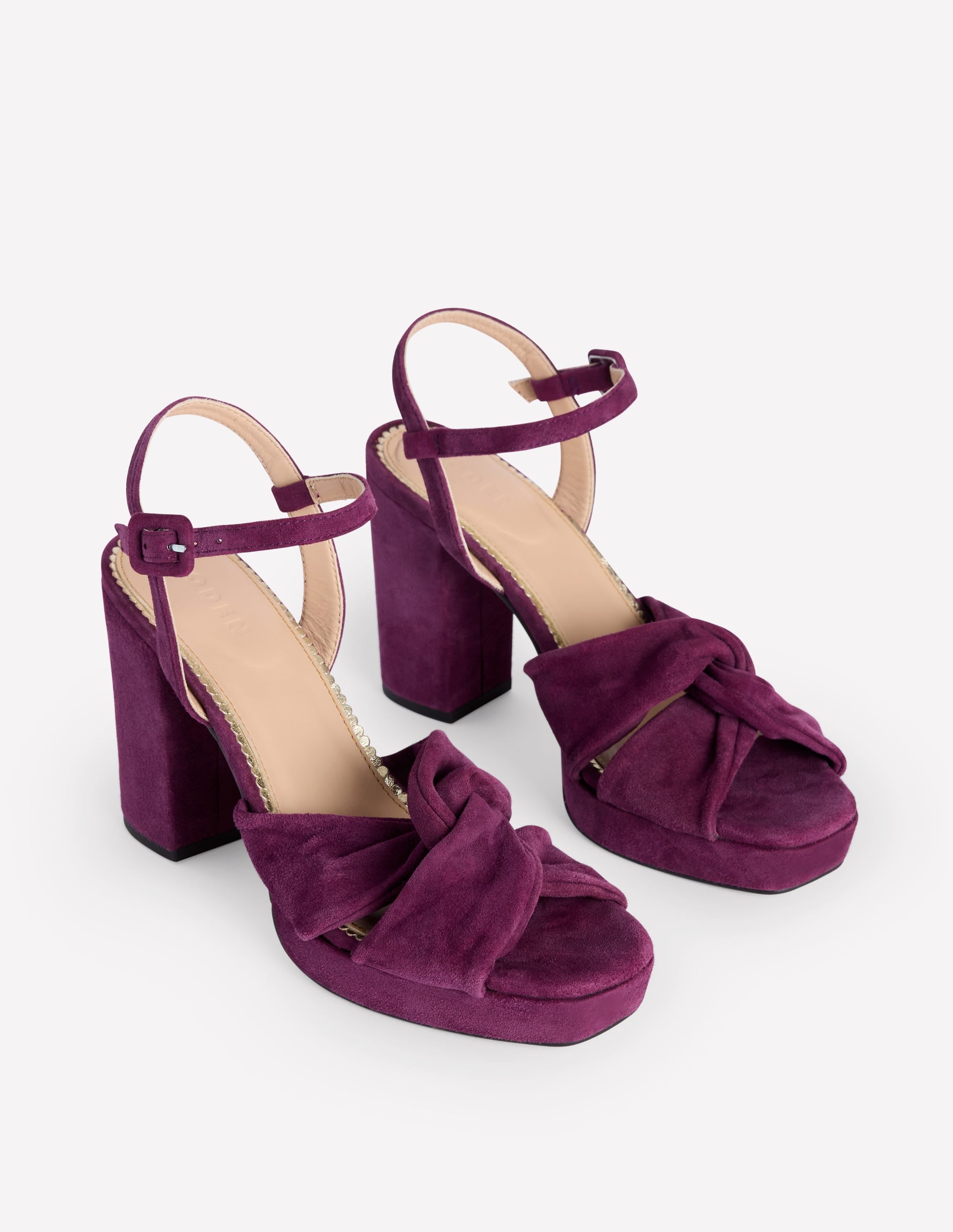 Twist-Front Heeled Platforms-Damson Suede - Image 3