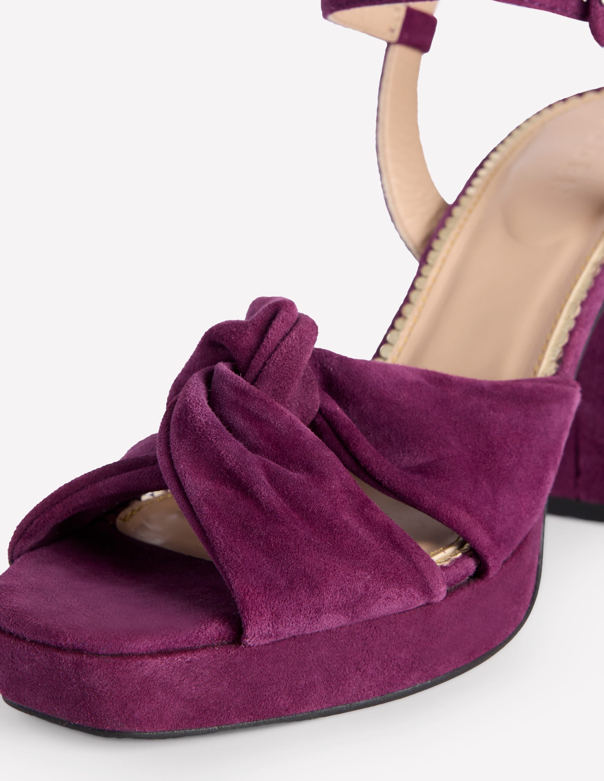 Twist-Front Heeled Platforms-Damson Suede - Image 4