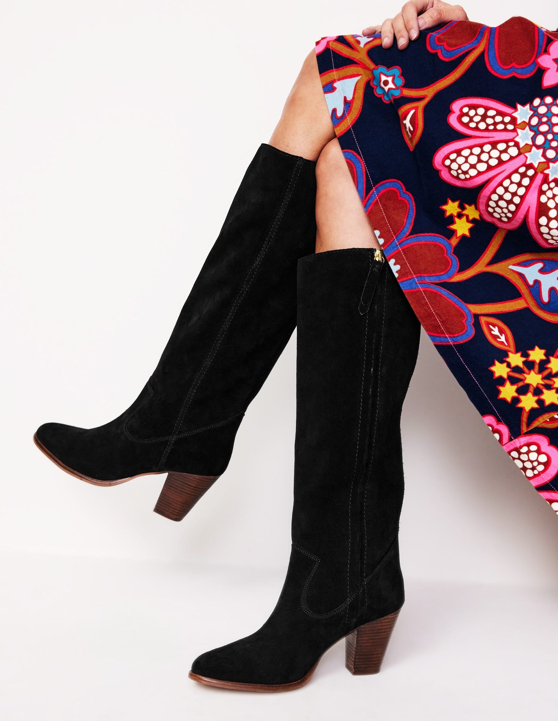 Almond Toe Heeled Knee Boots-Black-1