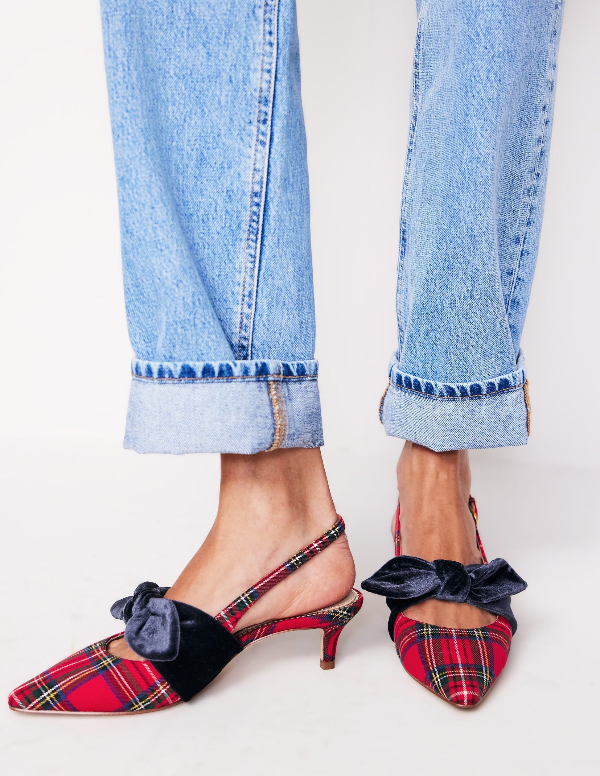 Bow Kitten Heels-Red and Blue Check-1