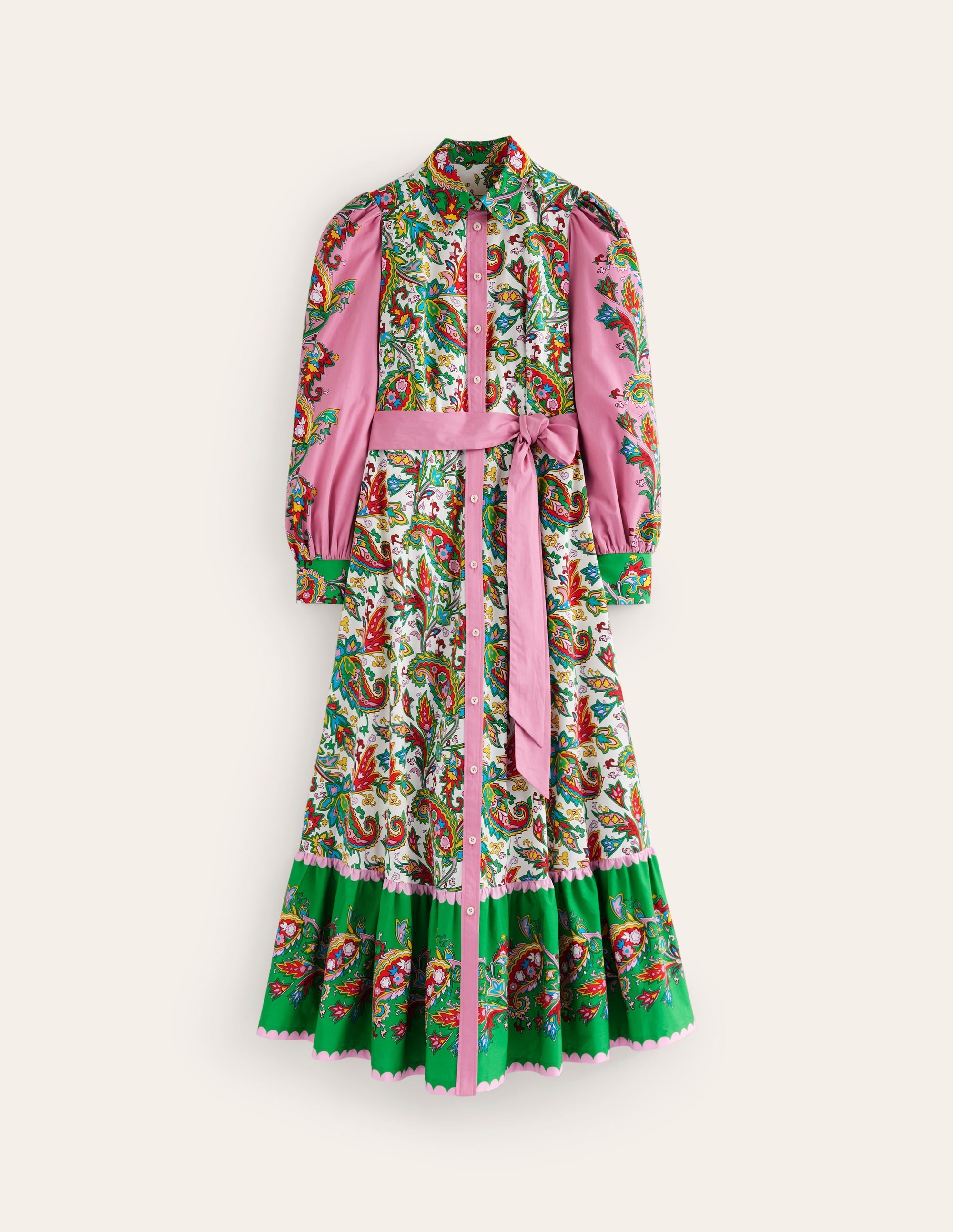 Cotton Midi Shirt Dress-Ivory, Paisley Azure - Image 6