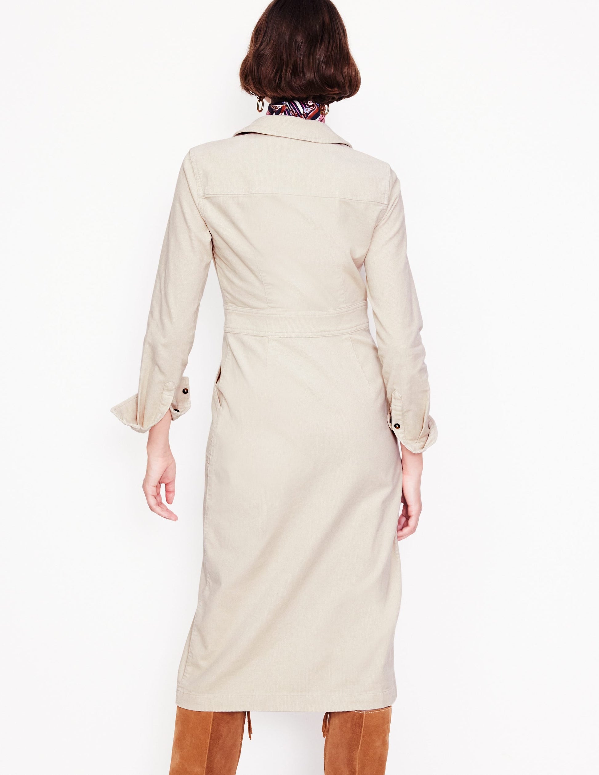 Flora Cord Midi Shirt Dress-Almond Peach-3
