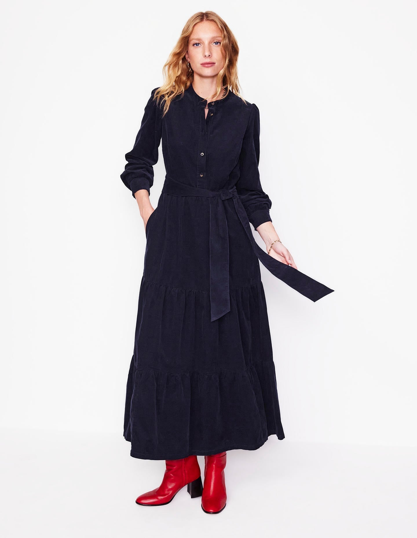 Alba Cord Maxi Dress-Navy-1