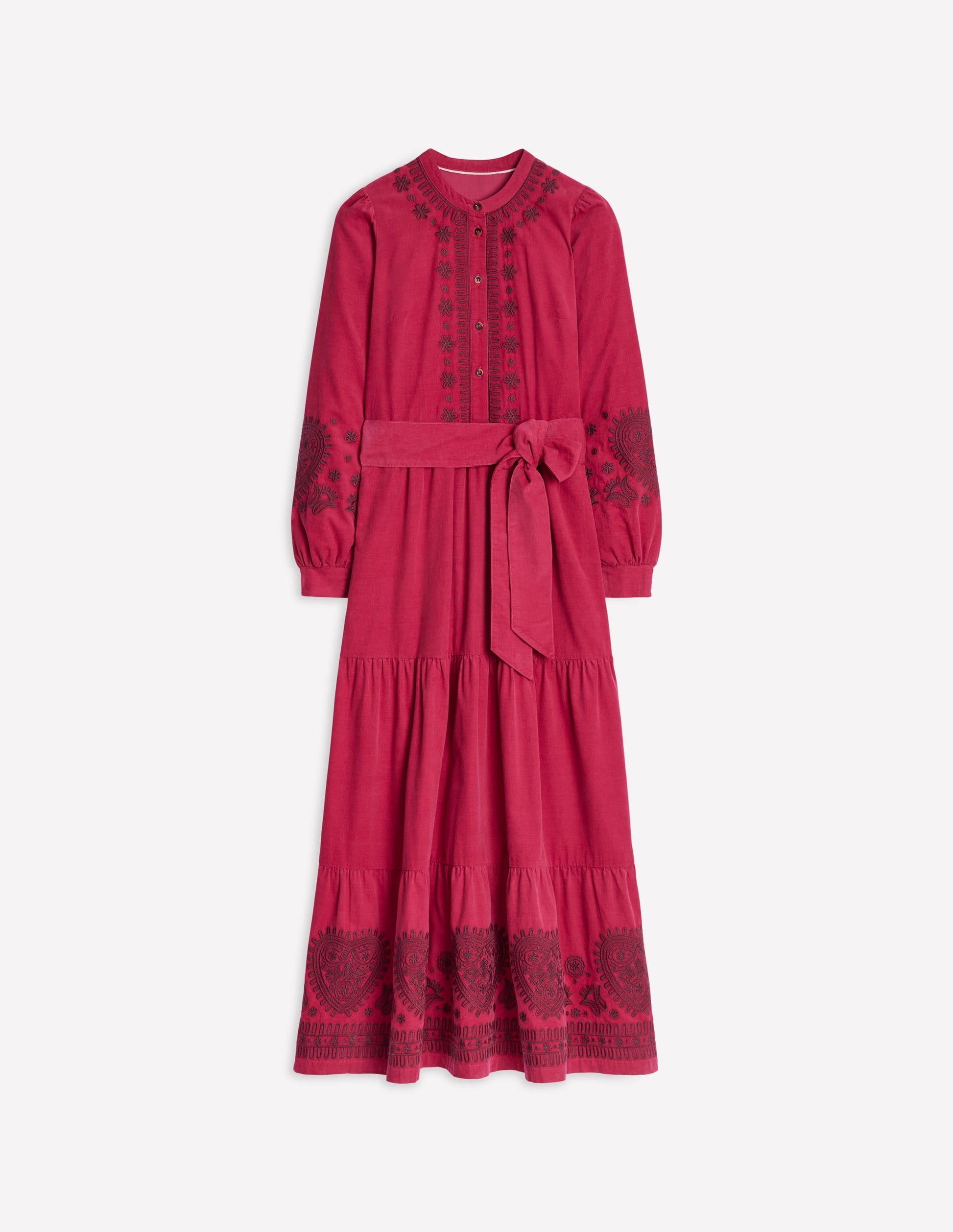 Alba Cord Maxi Dress-Cherry Jam, Embroidered-8