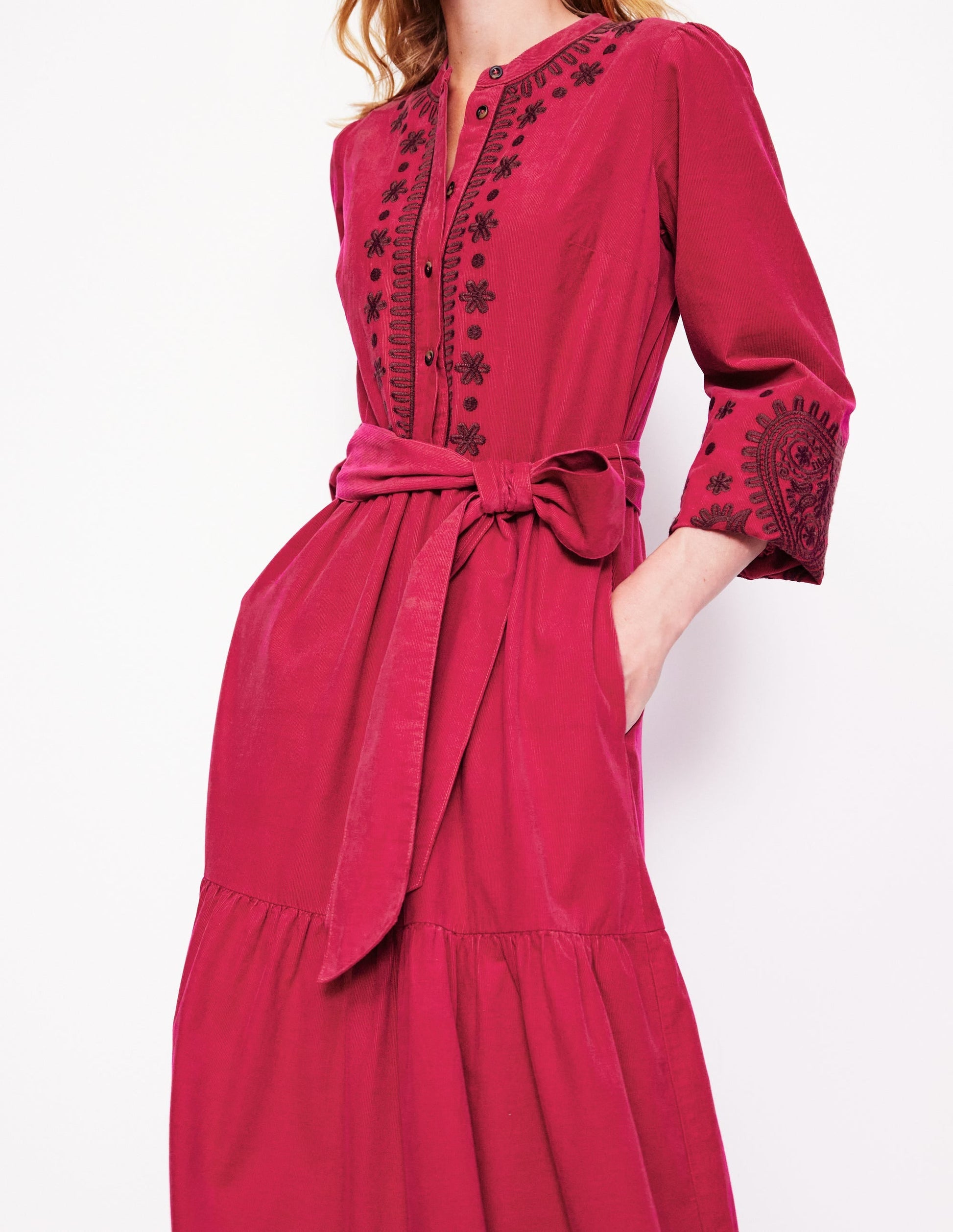 Alba Cord Maxi Dress-Cherry Jam, Embroidered-2