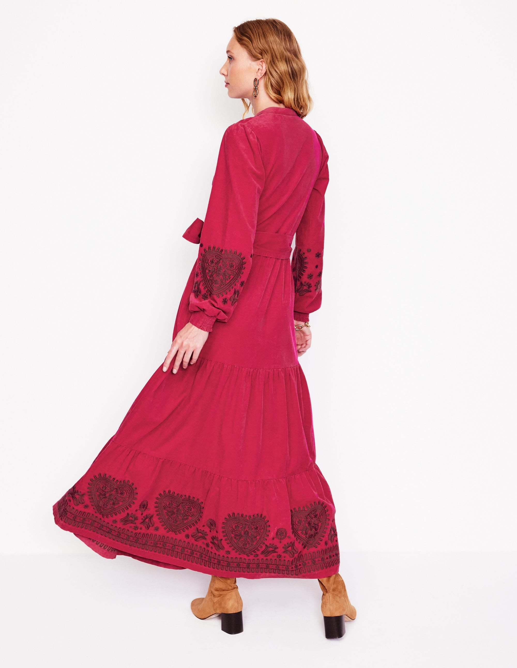 Alba Cord Maxi Dress-Cherry Jam, Embroidered - Image 3