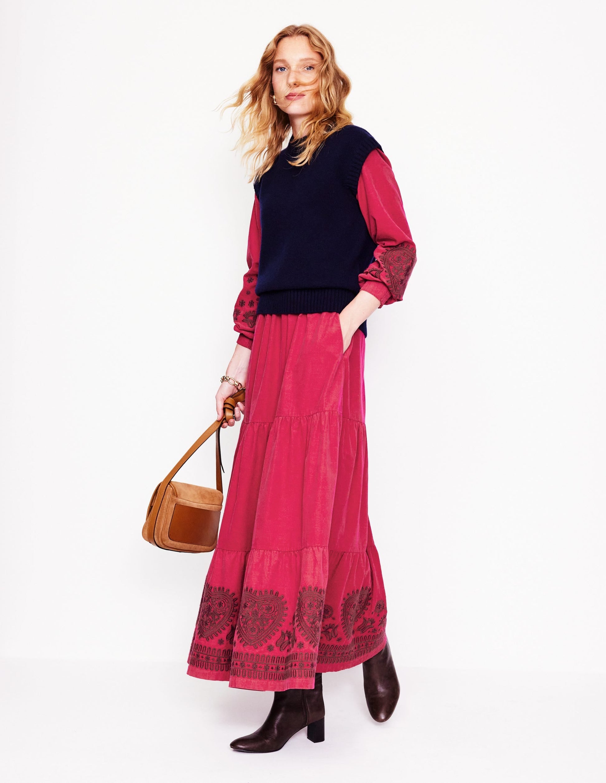 Alba Cord Maxi Dress-Cherry Jam, Embroidered-6