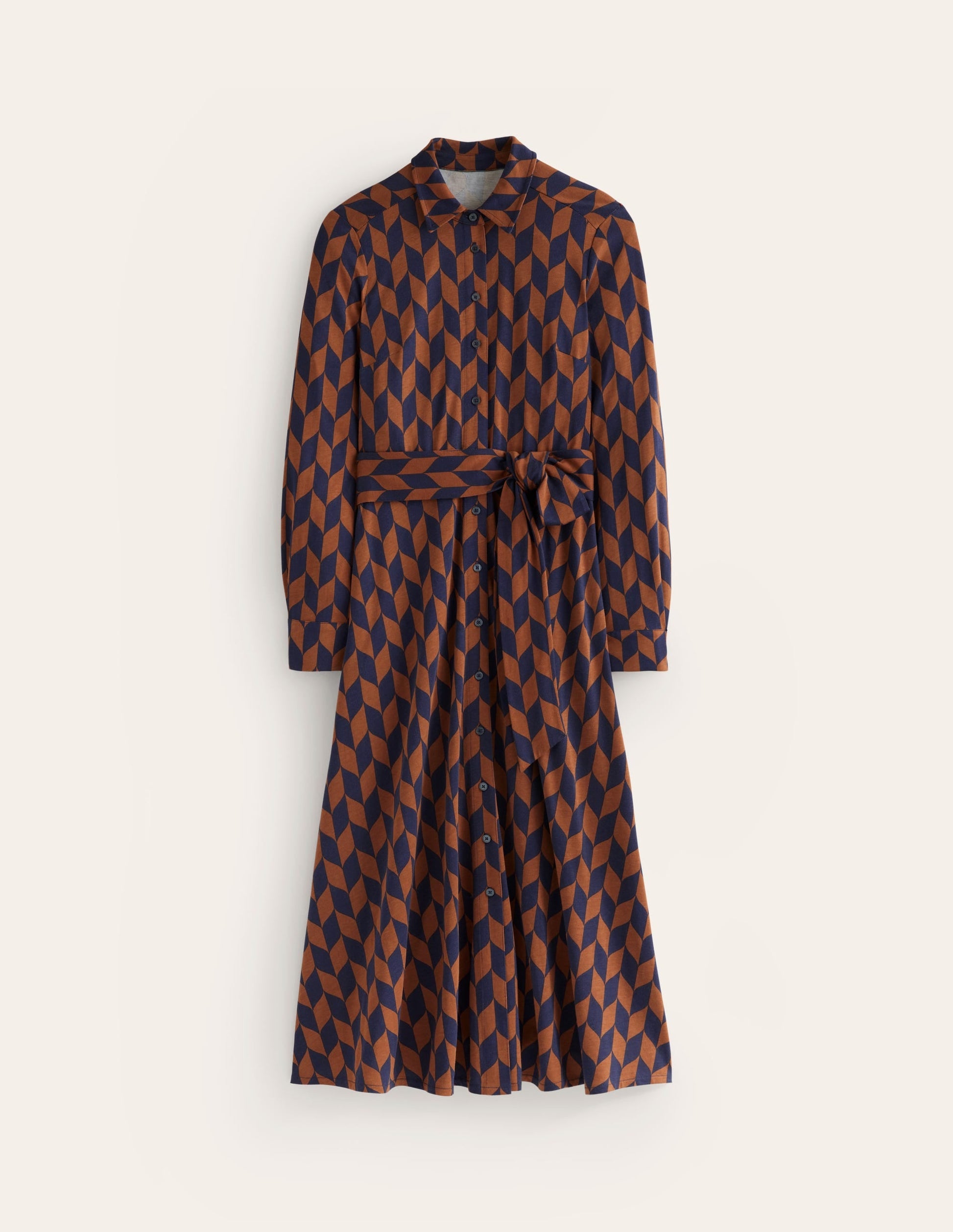 Marcia Jersey Midi Shirt Dress-Cognac, Chevron Swirl-7
