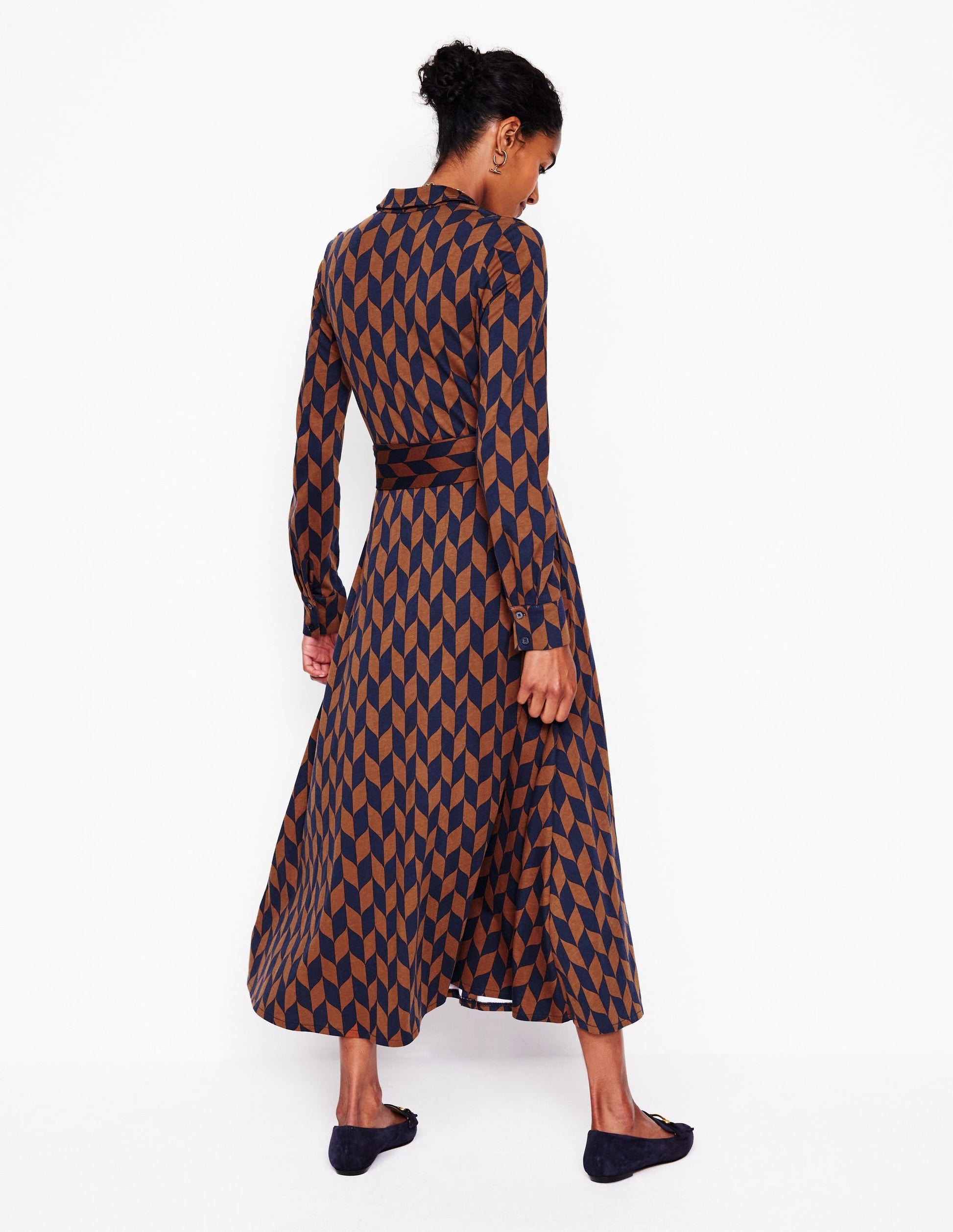 Marcia Jersey Midi Shirt Dress-Cognac, Chevron Swirl-3