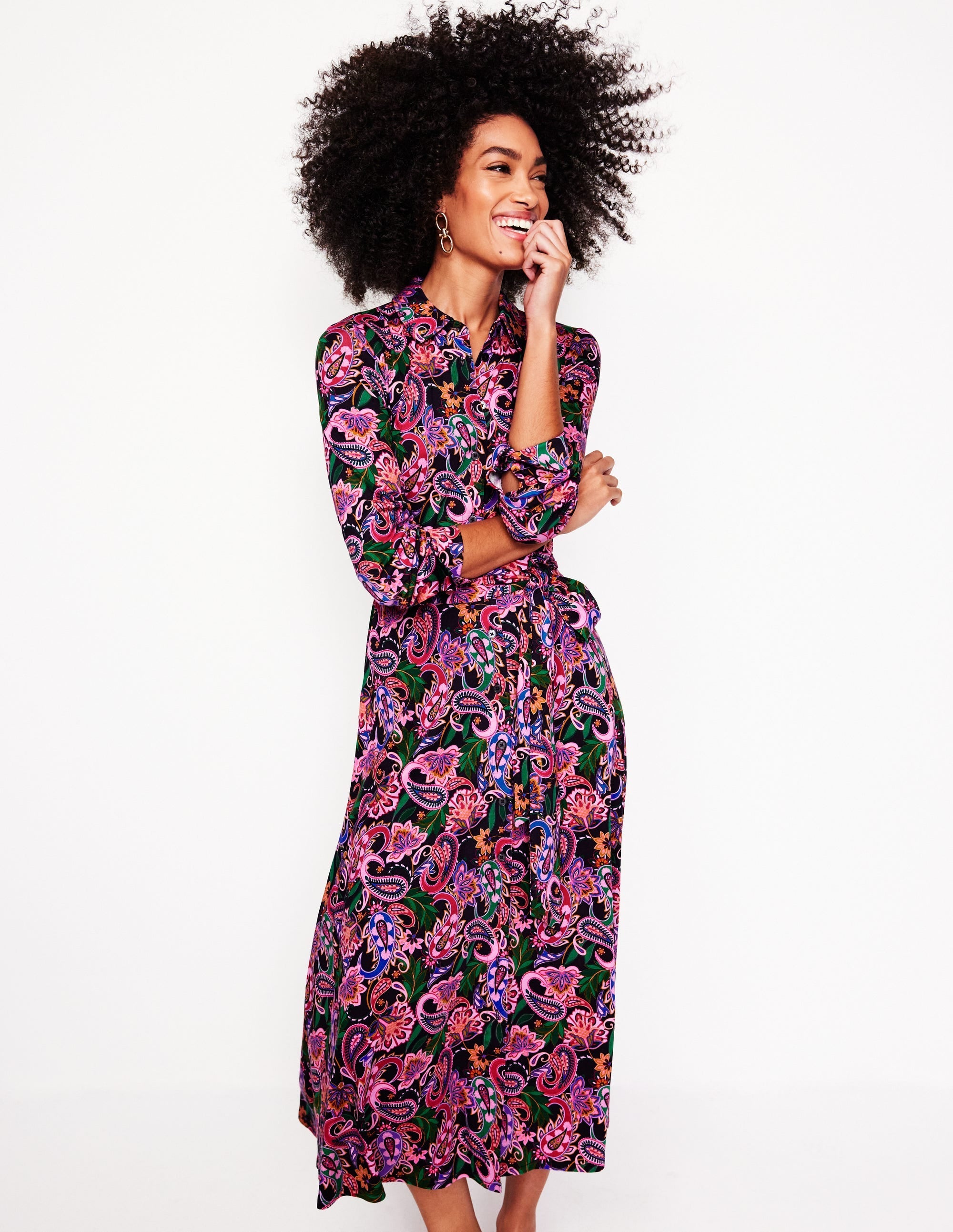 Marcia Jersey Midi Shirt Dress-Multi, Paisley Fusion - Image 1