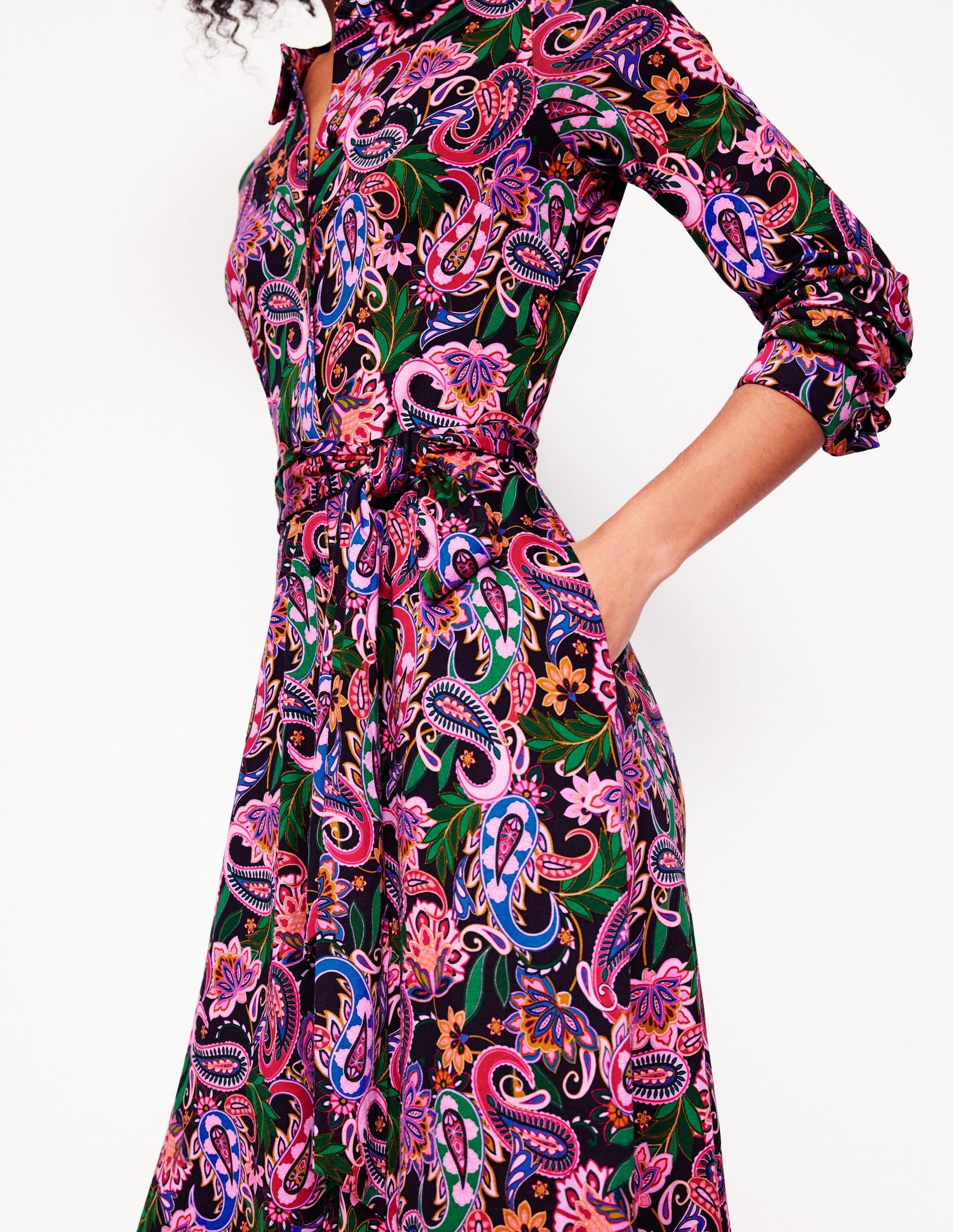 Marcia Jersey Midi Shirt Dress-Multi, Paisley Fusion-2