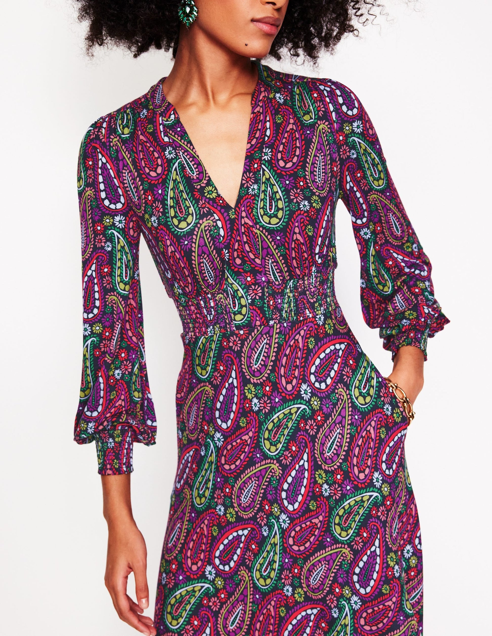 Ivy Smocked Midi Dress-Multi, Illustrated Paisley-2