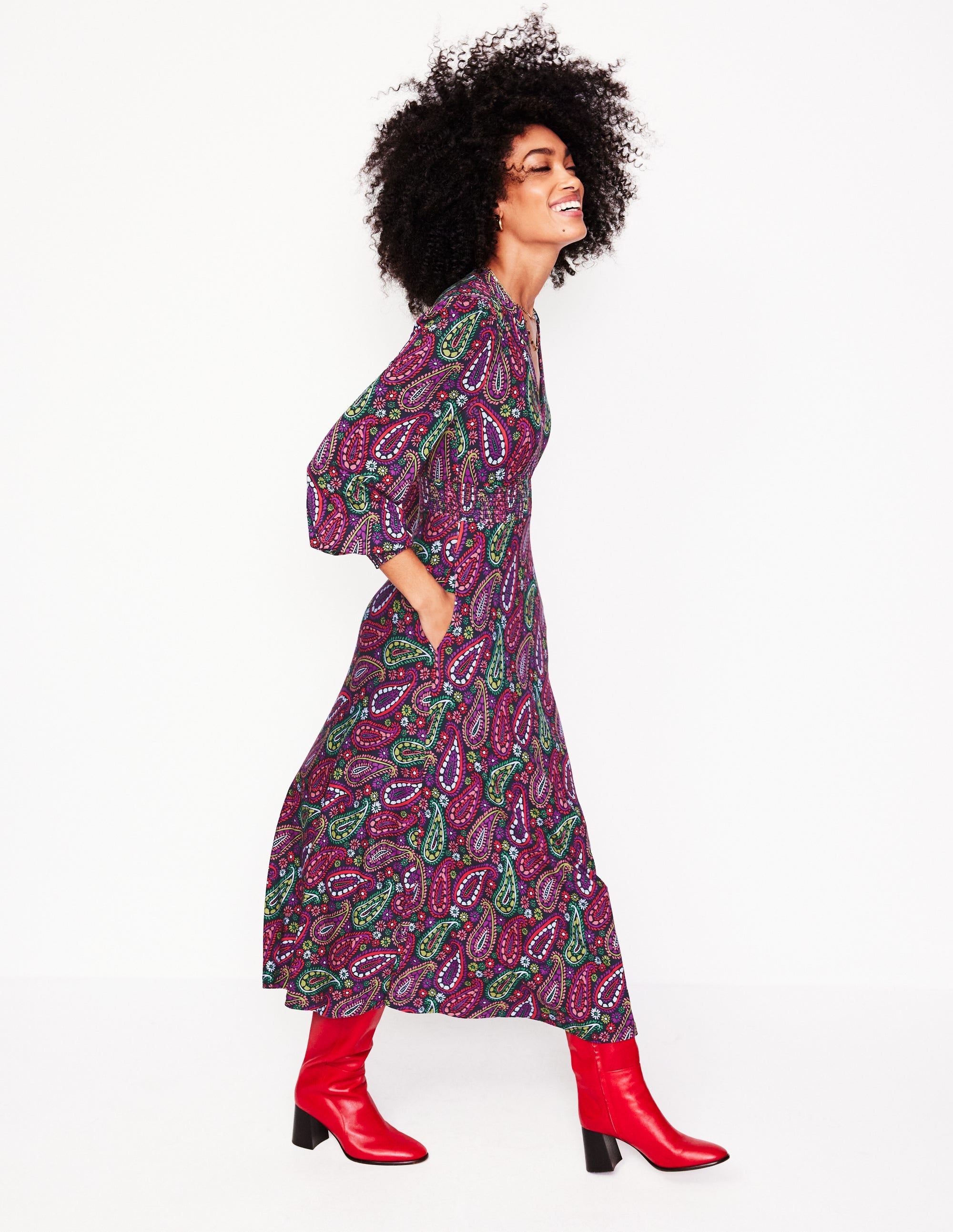 Ivy Smocked Midi Dress-Multi, Illustrated Paisley - Image 5