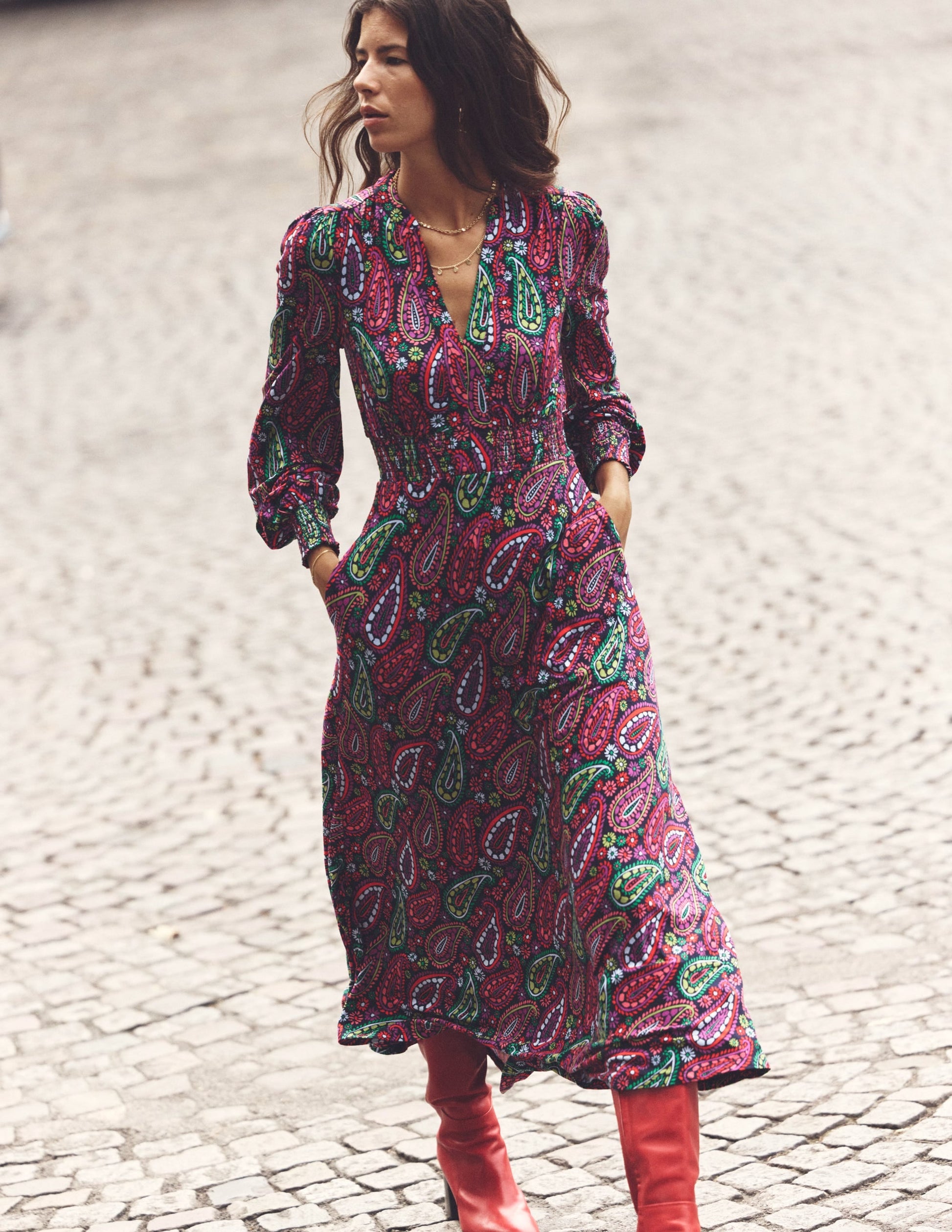 Ivy Smocked Midi Dress-Multi, Illustrated Paisley-6