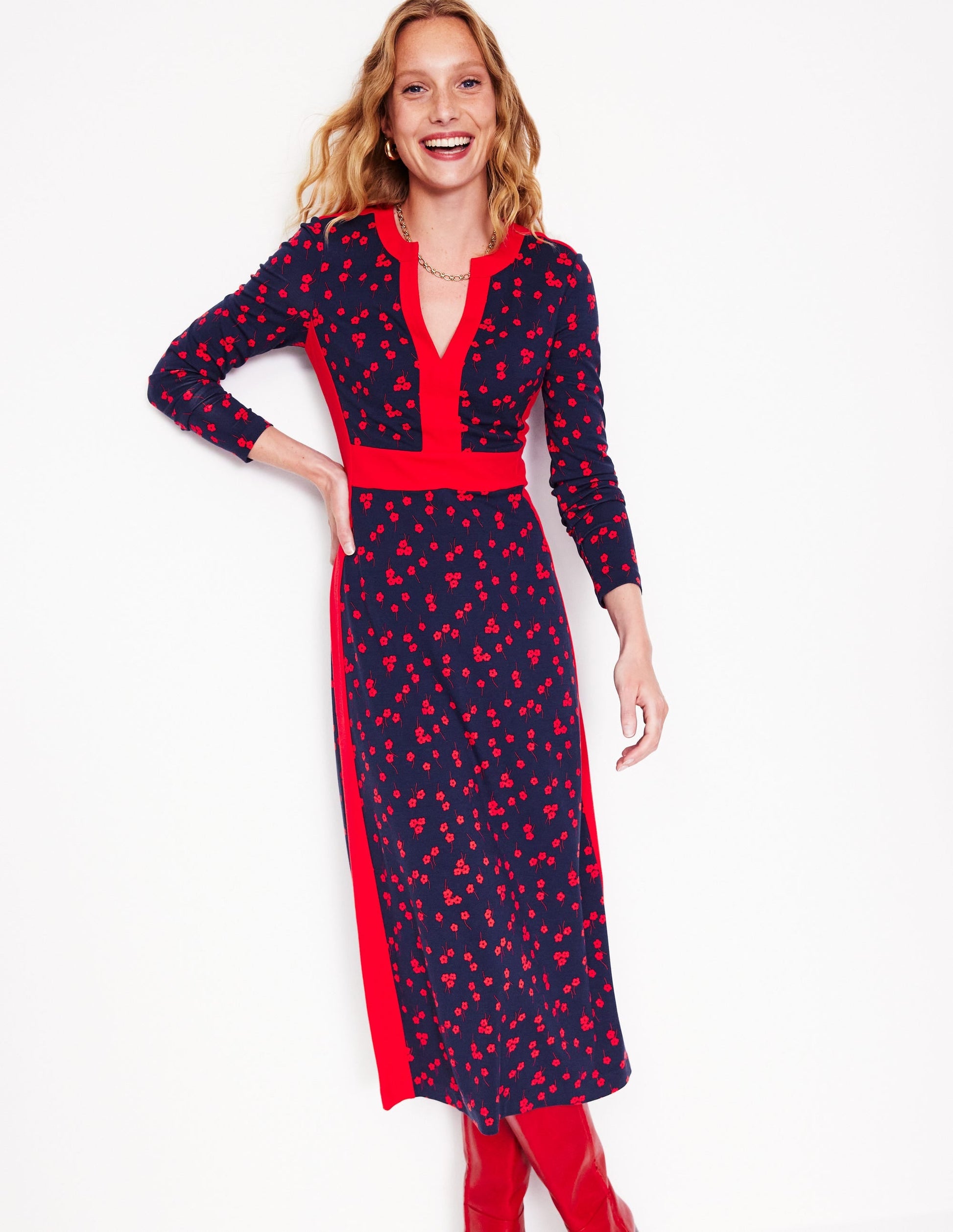Catherine Ponte Midi Dress-Rouge, Fall Sprig-1