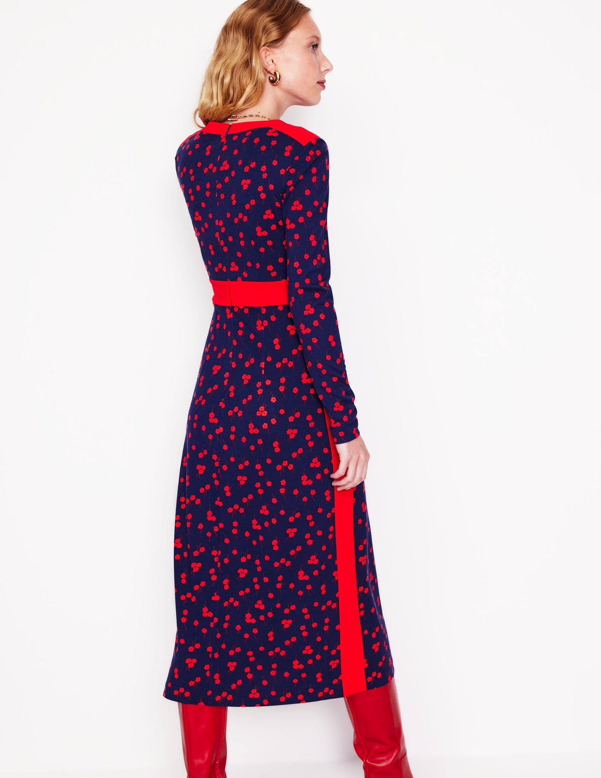 Catherine Ponte Midi Dress-Rouge, Fall Sprig-3