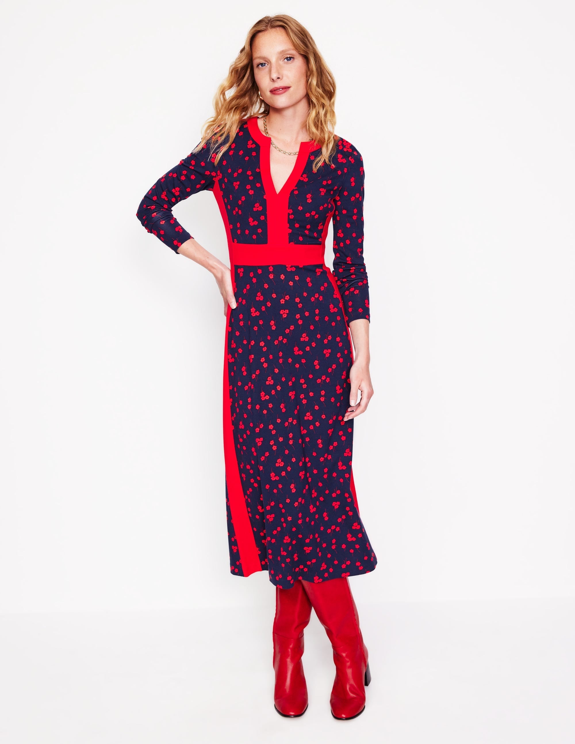 Catherine Ponte Midi Dress-Rouge, Fall Sprig - Image 4