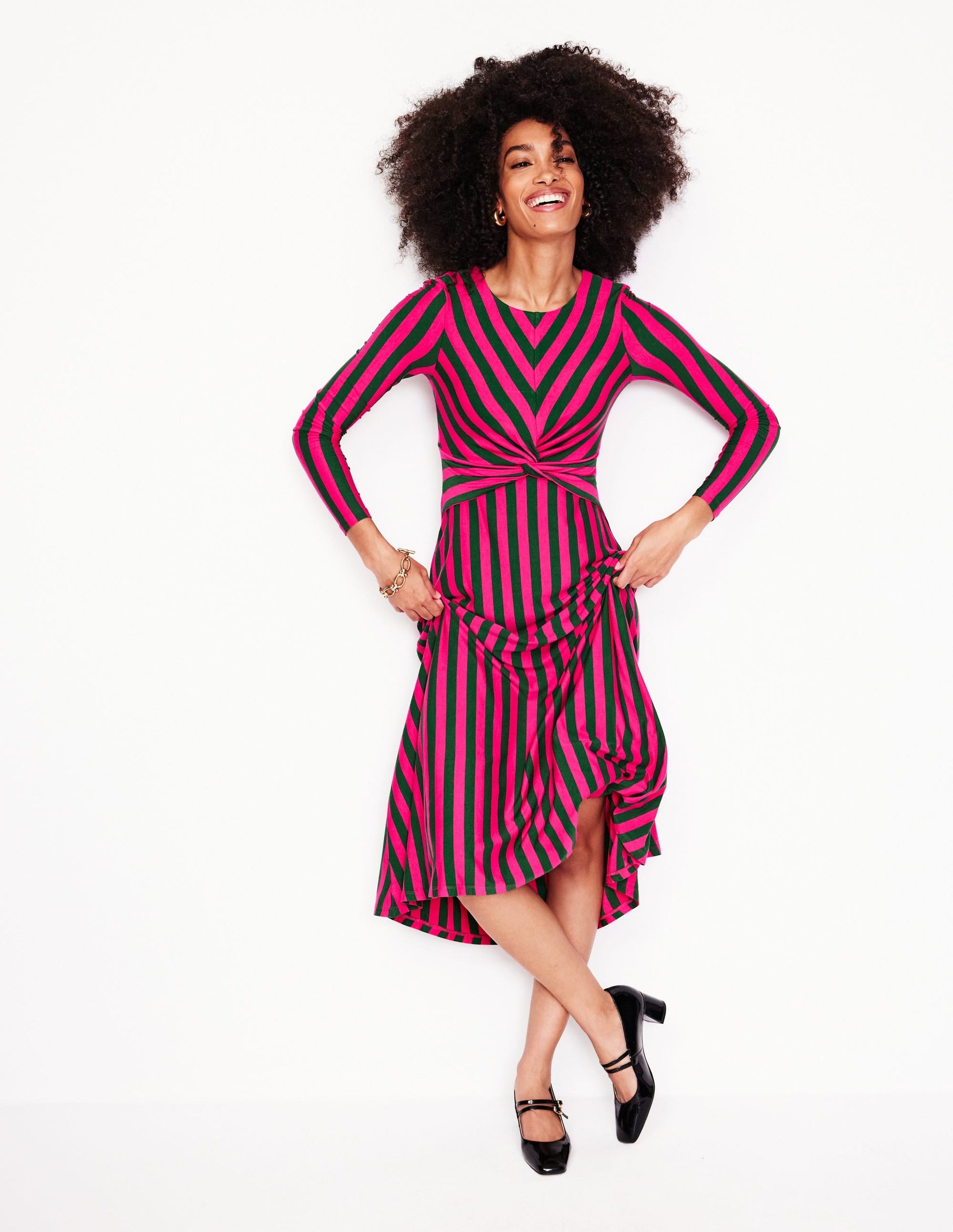 Twisted Waist Jersey Dress-Pink Peacock and Eden, Stripe-1