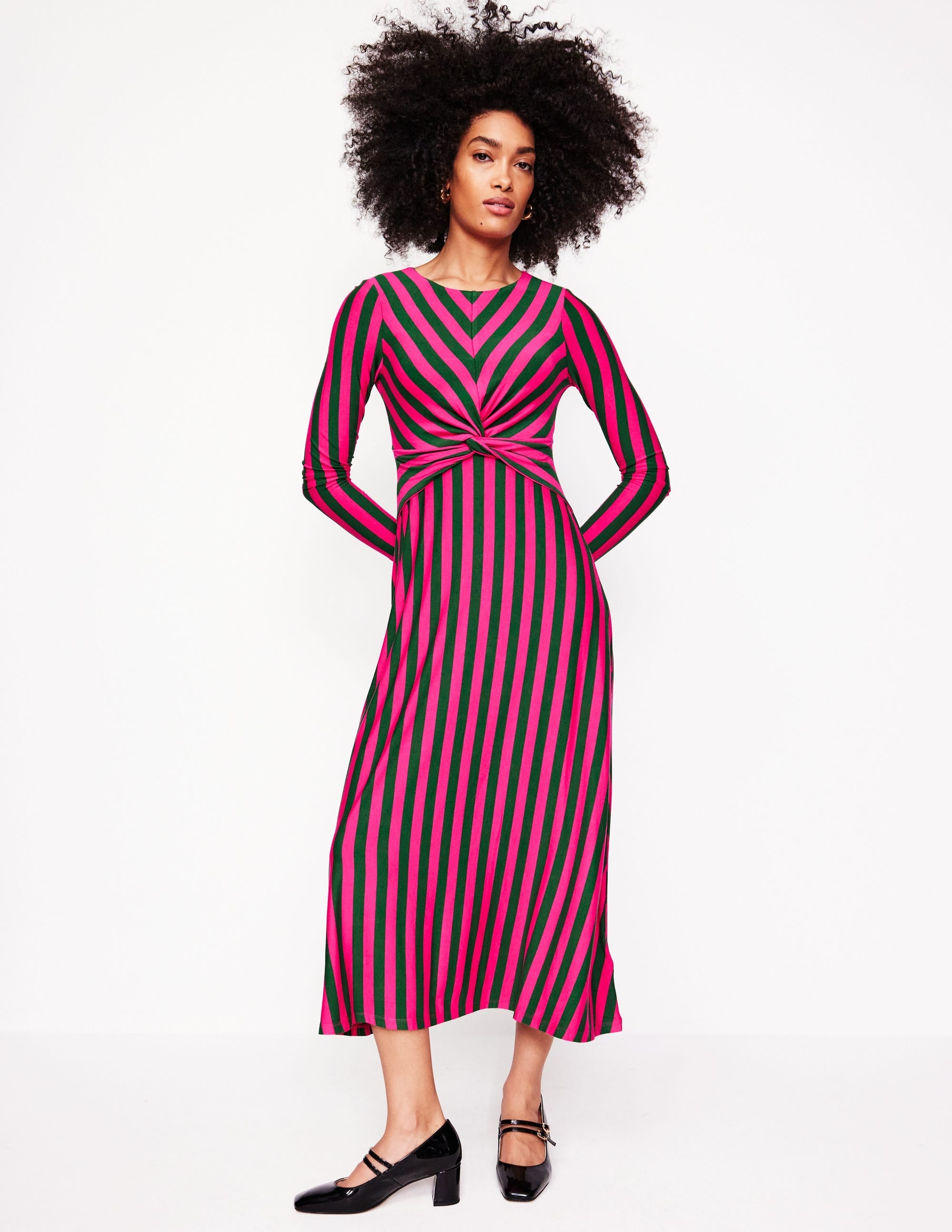 Twisted Waist Jersey Dress-Pink Peacock and Eden, Stripe - Image 4