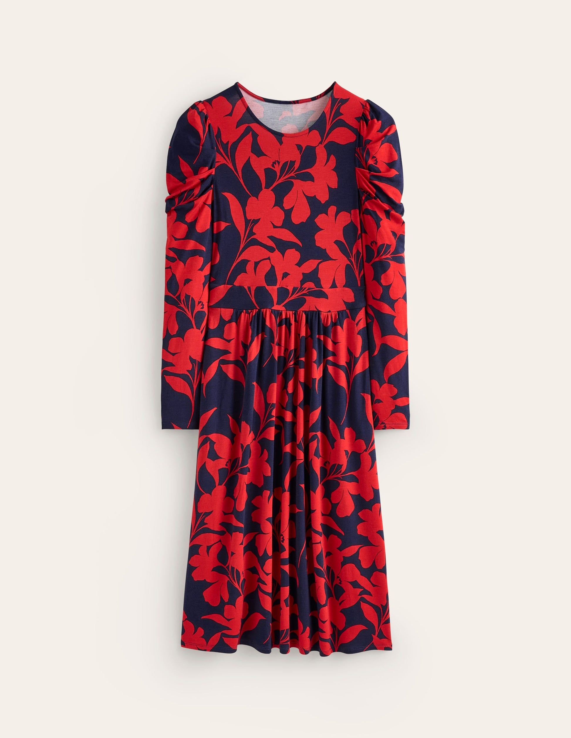 Puff Sleeve Blouson Dress-Red, Silhouette Bloom-5