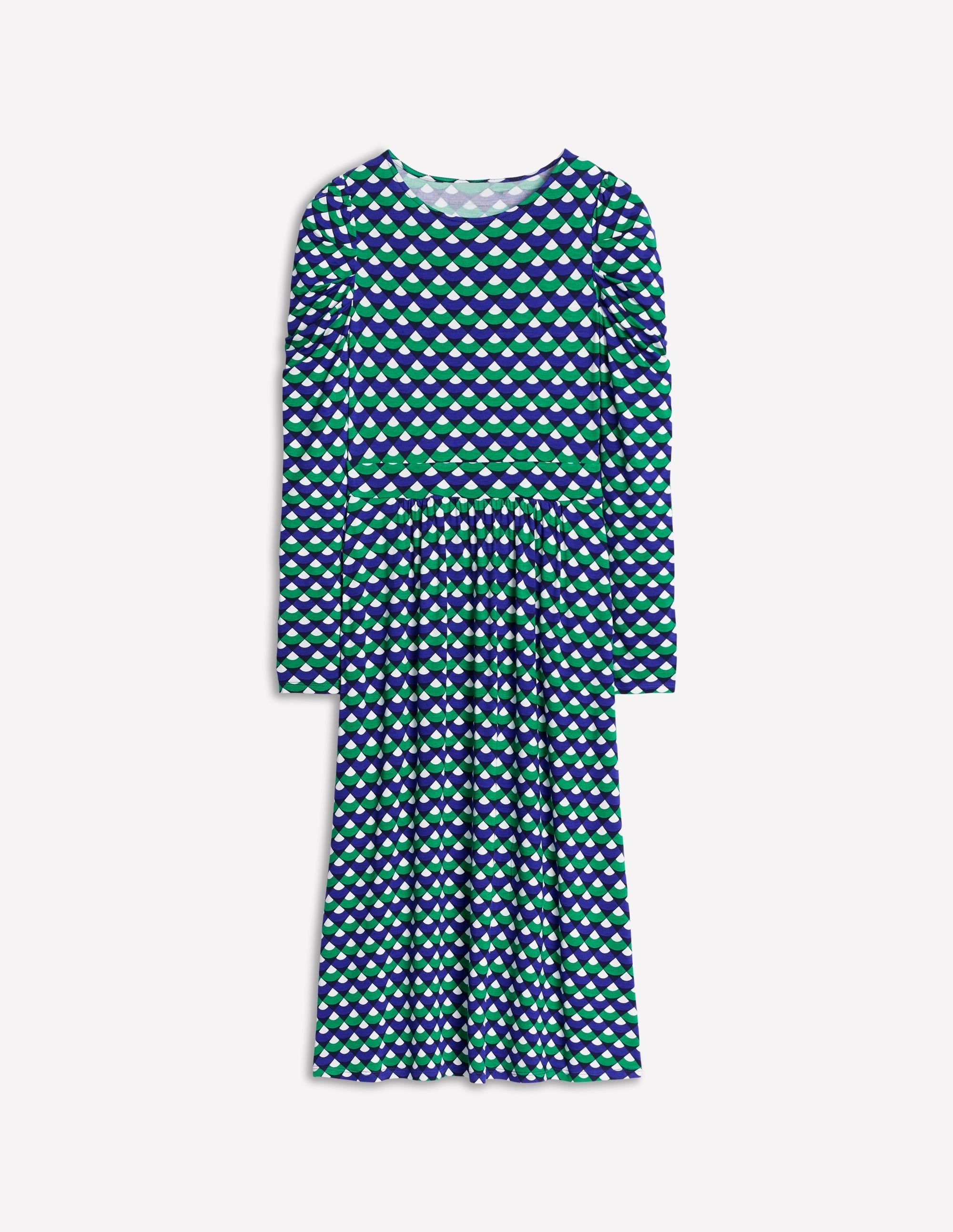 Puff Sleeve Blouson Dress-Rich Emerald, Arc Segment - Image 5