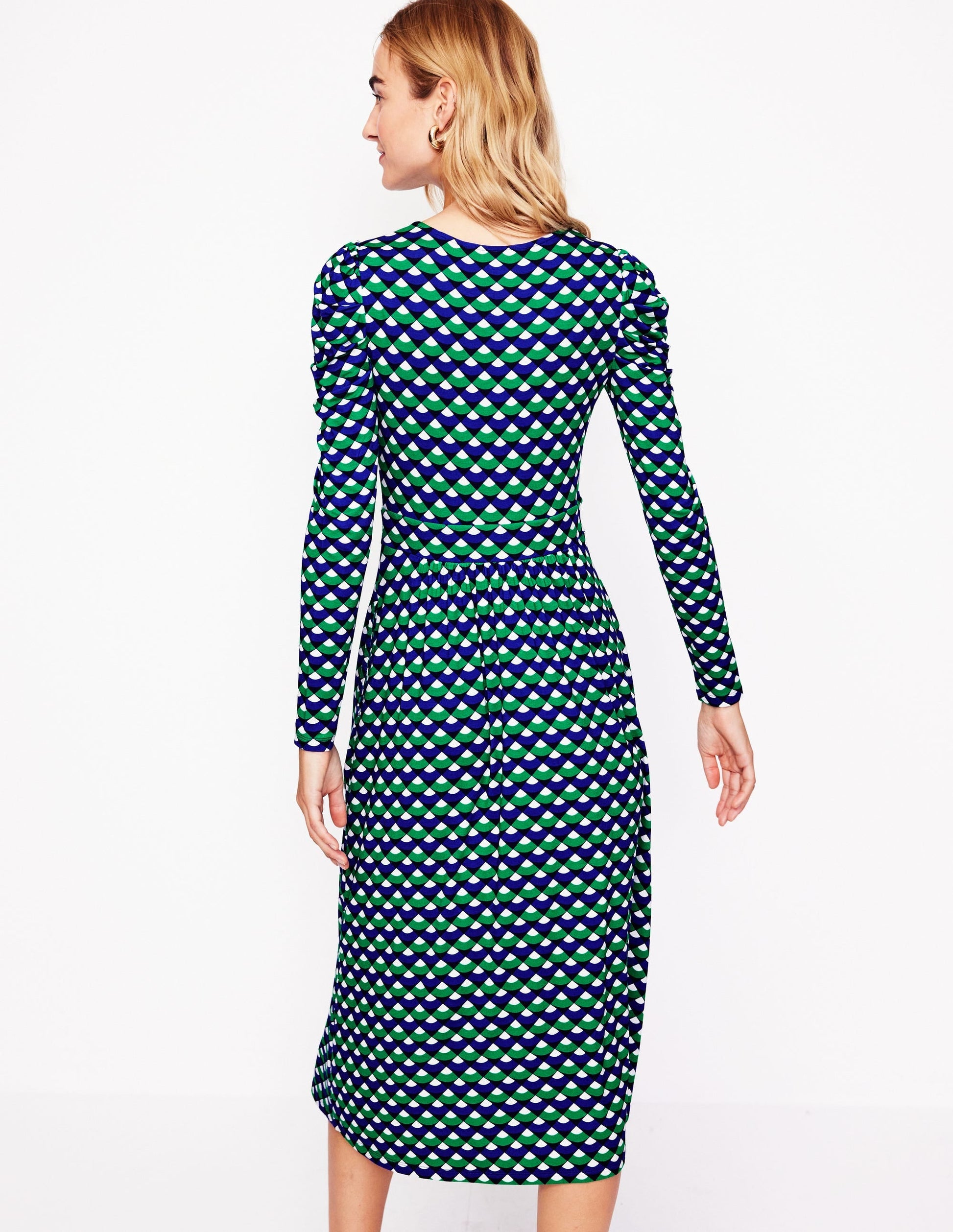 Puff Sleeve Blouson Dress-Rich Emerald, Arc Segment-3