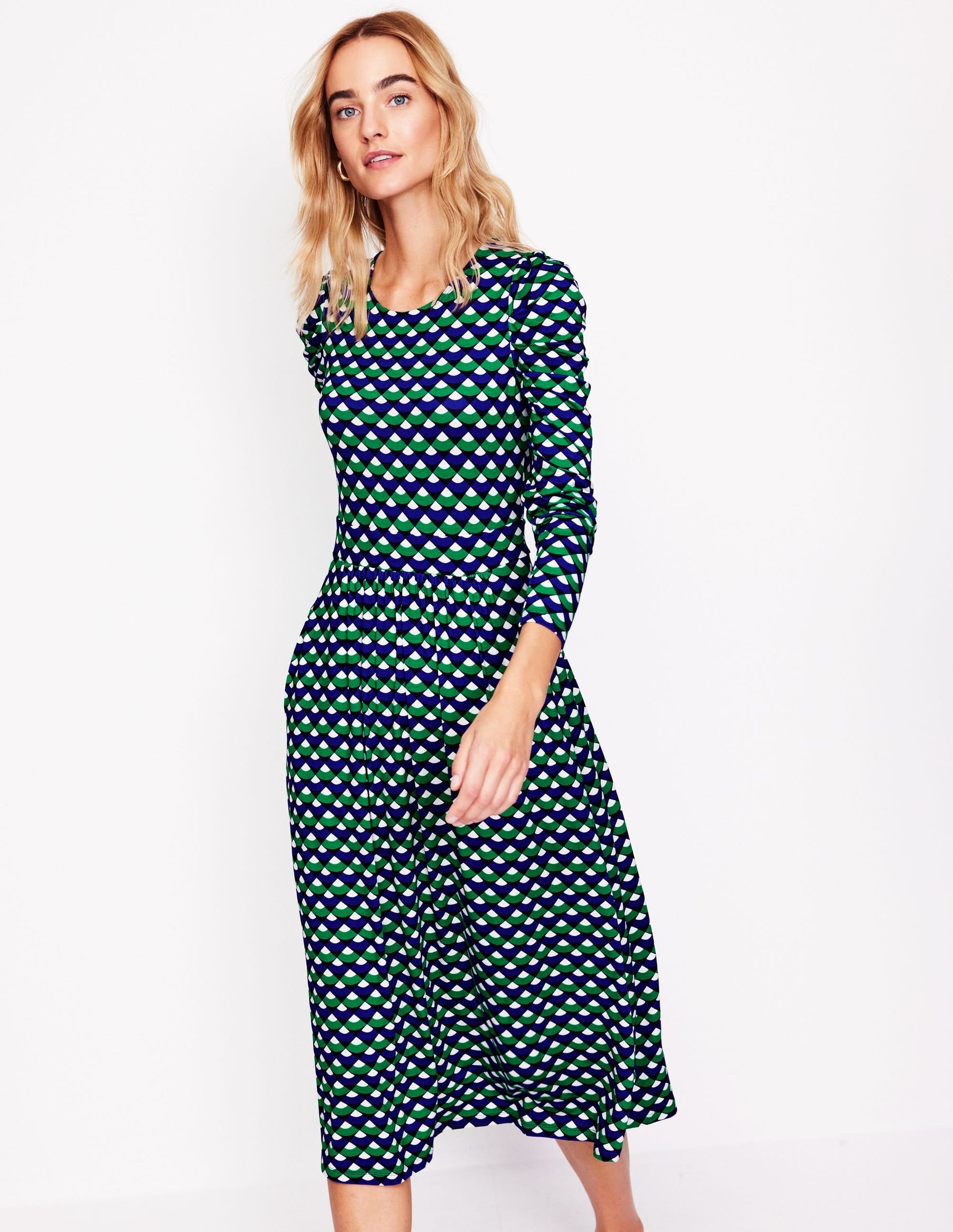 Puff Sleeve Blouson Dress-Rich Emerald, Arc Segment-4