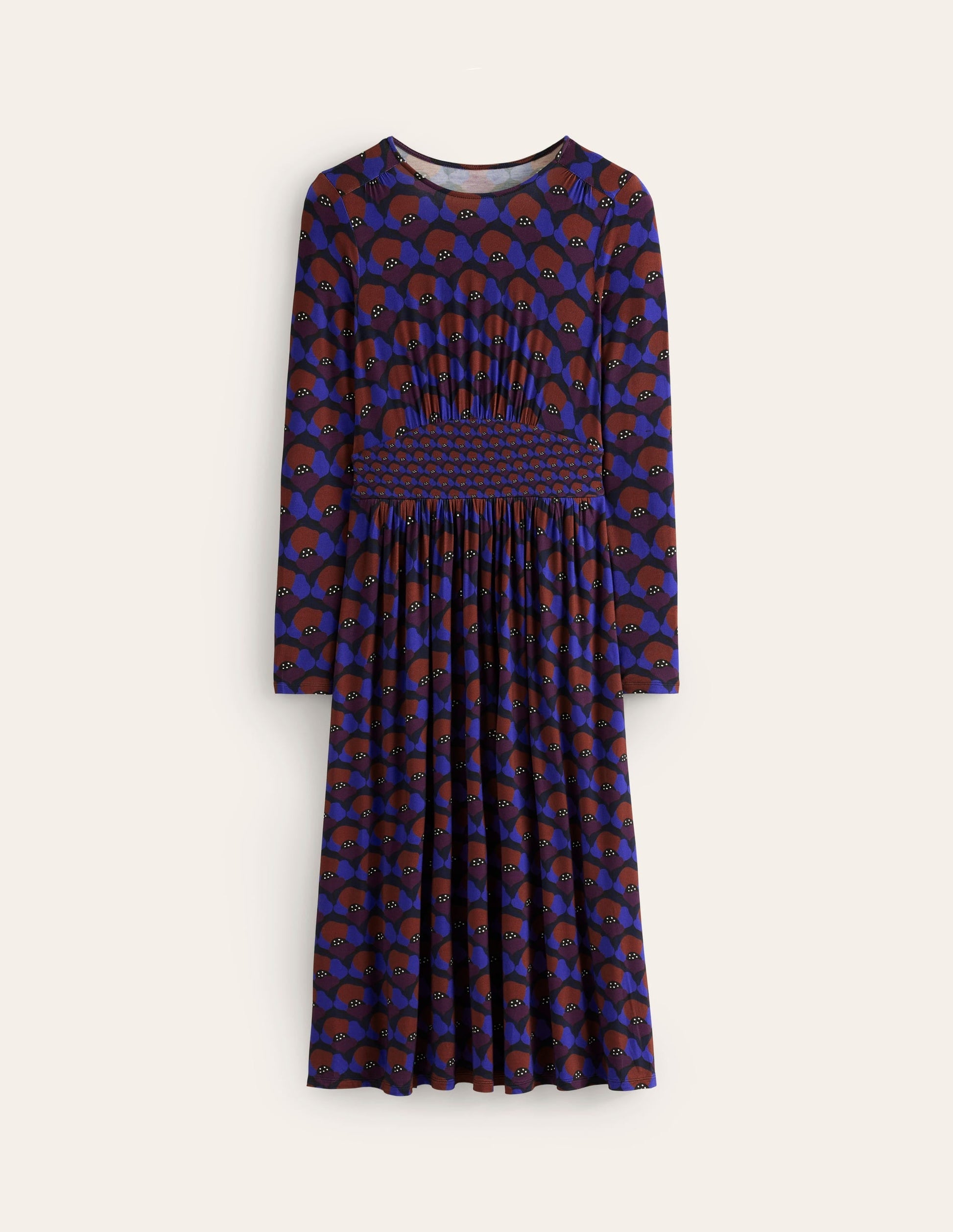 Thea Long Sleeve Jersey Dress-Damson, Poppy Stamp-6