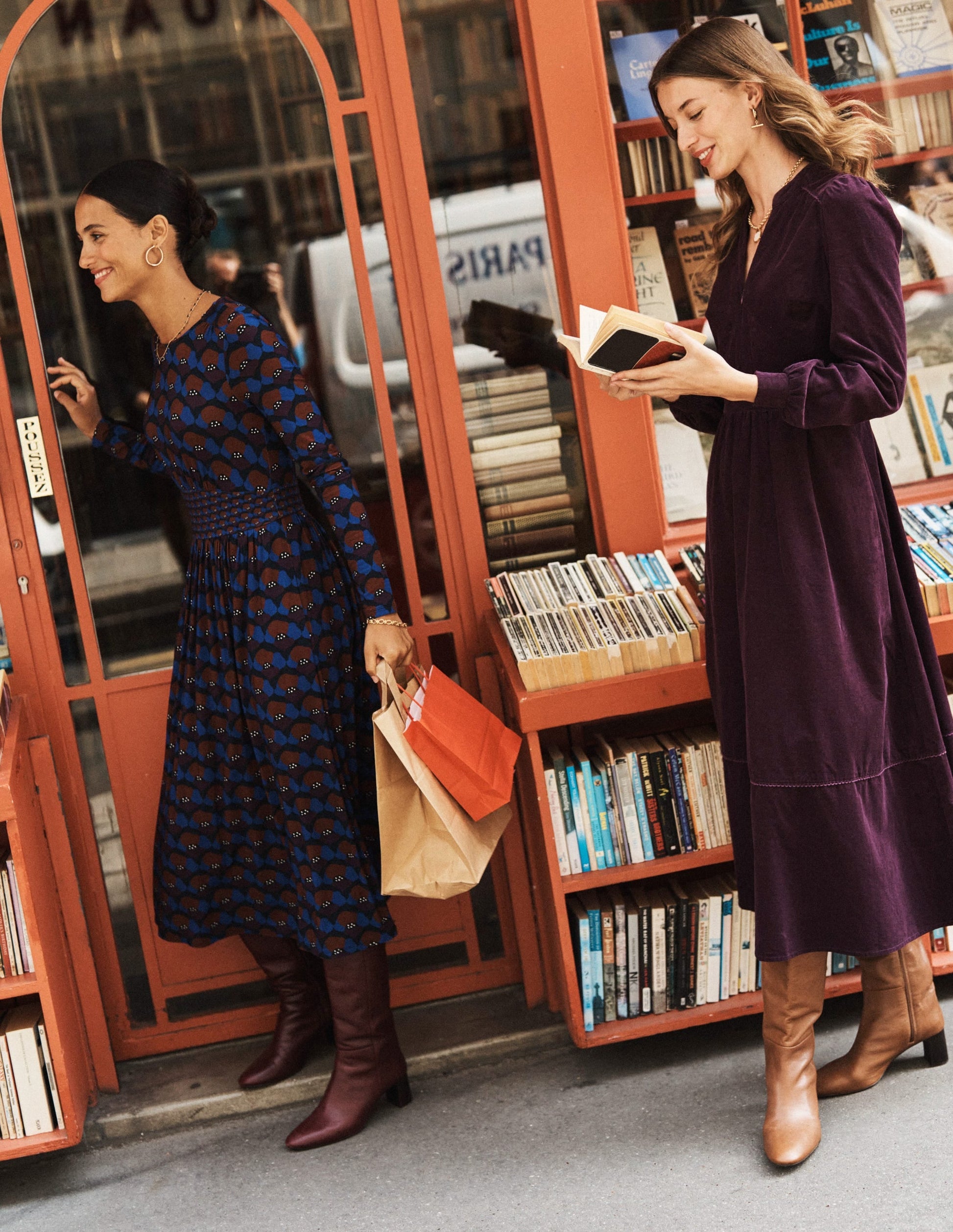 Thea Long Sleeve Jersey Dress-Damson, Poppy Stamp-5