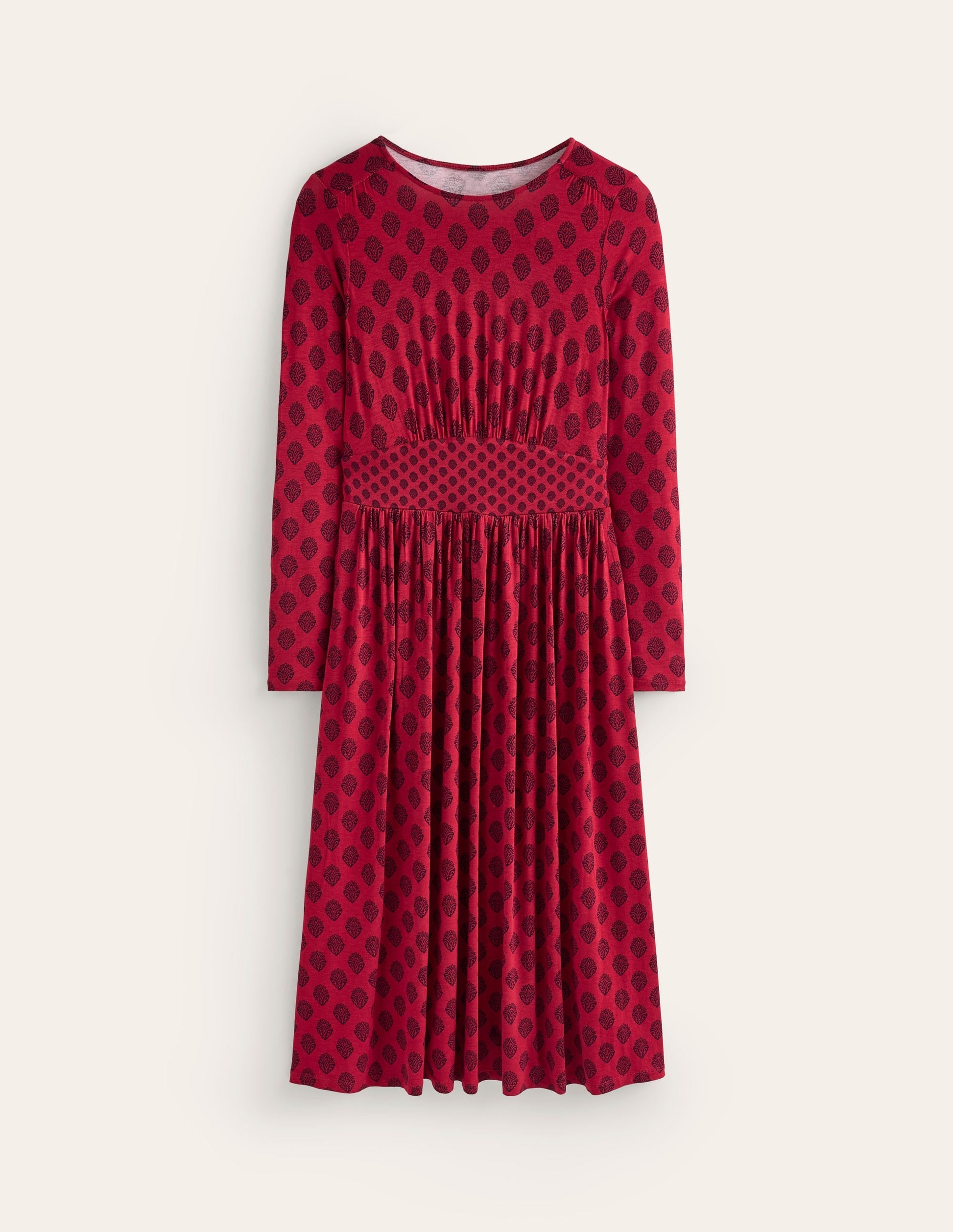 Thea Long Sleeve Jersey Dress-Red Liquorice, Ornate Stamp-5