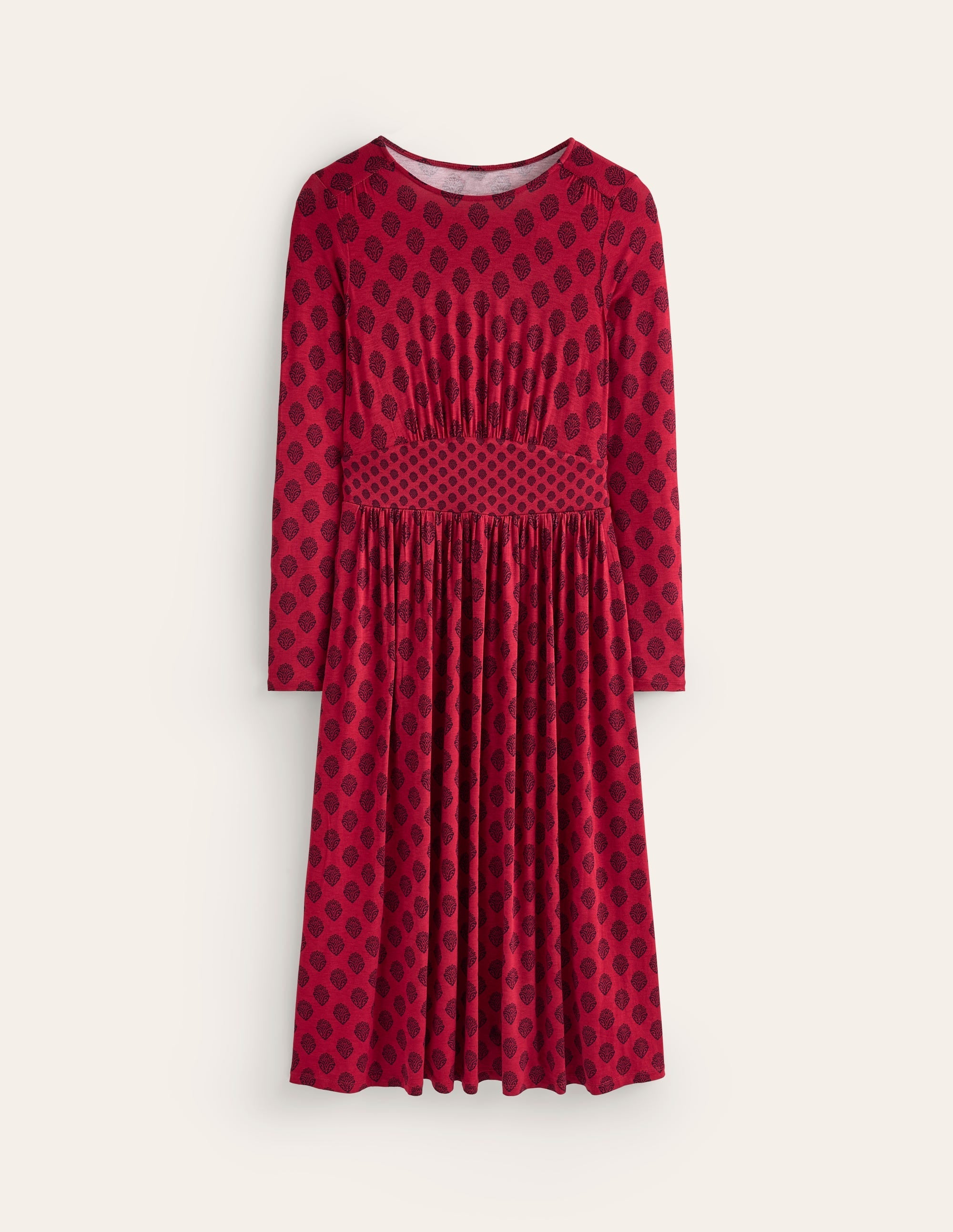 Thea Long Sleeve Jersey Dress-Red Liquorice, Ornate Stamp - Image 5