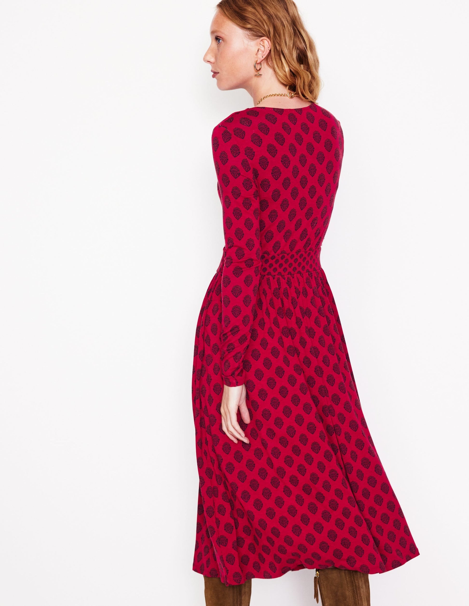 Thea Long Sleeve Jersey Dress-Red Liquorice, Ornate Stamp-3