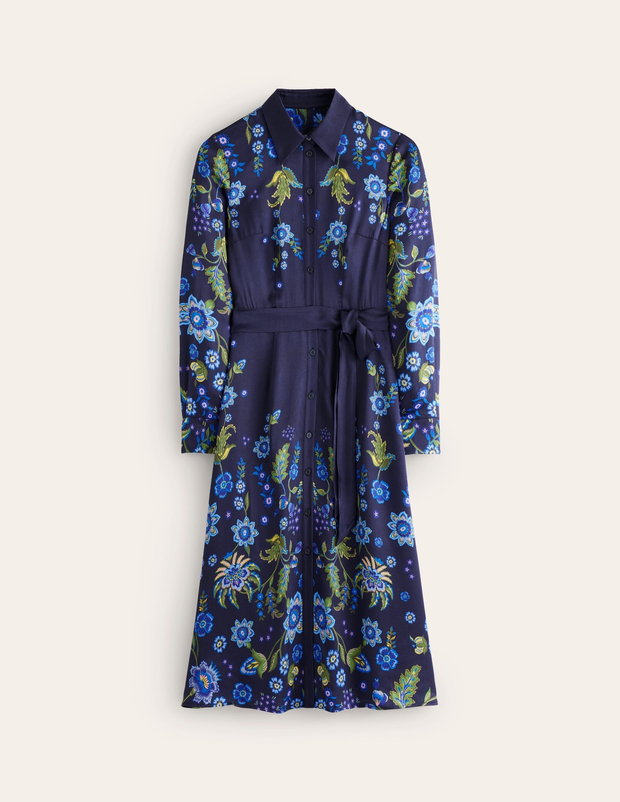 Kate Satin Shirt Dress-Blue, Blossom Flourish - Image 5