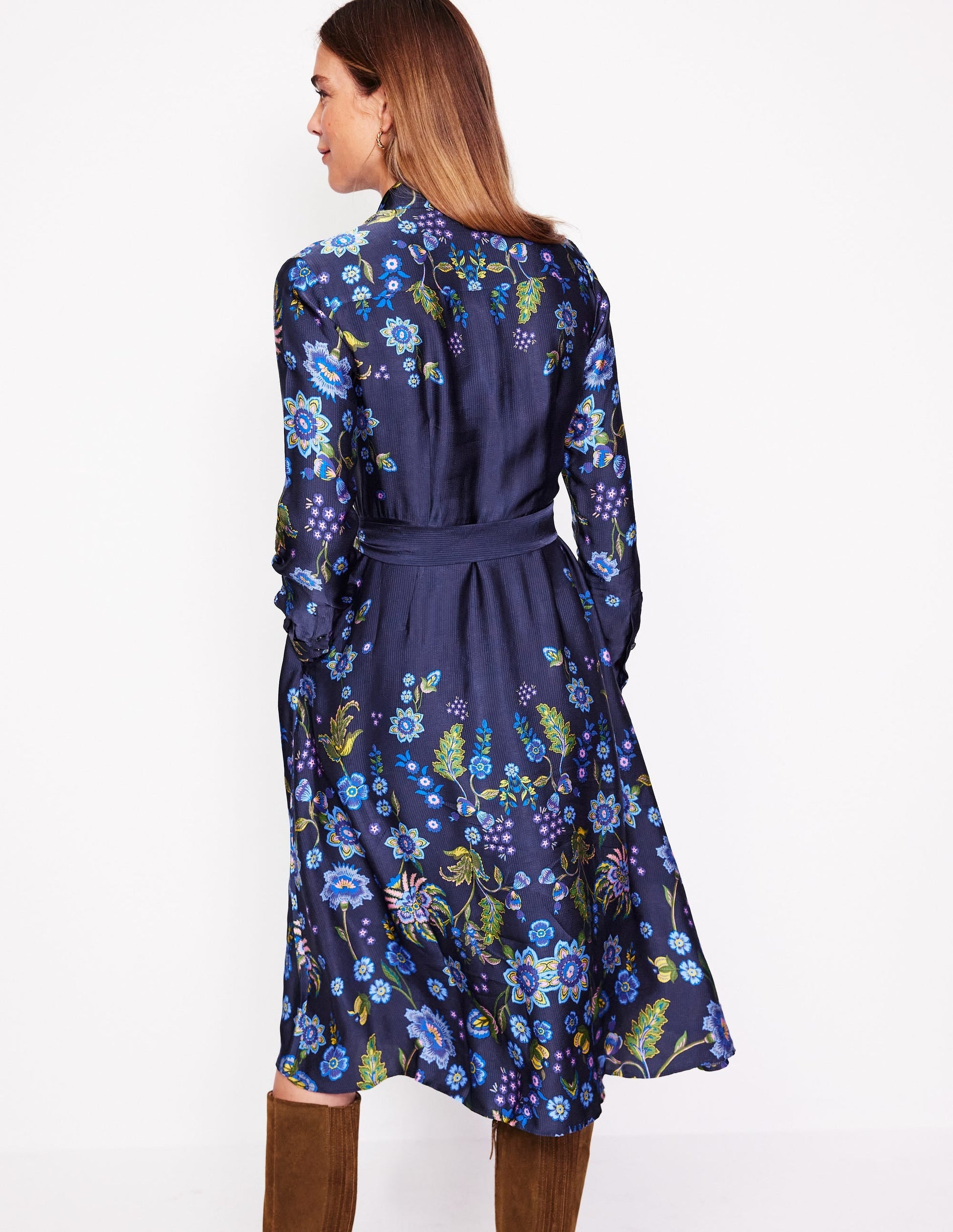 Kate Satin Shirt Dress-Blue, Blossom Flourish-3