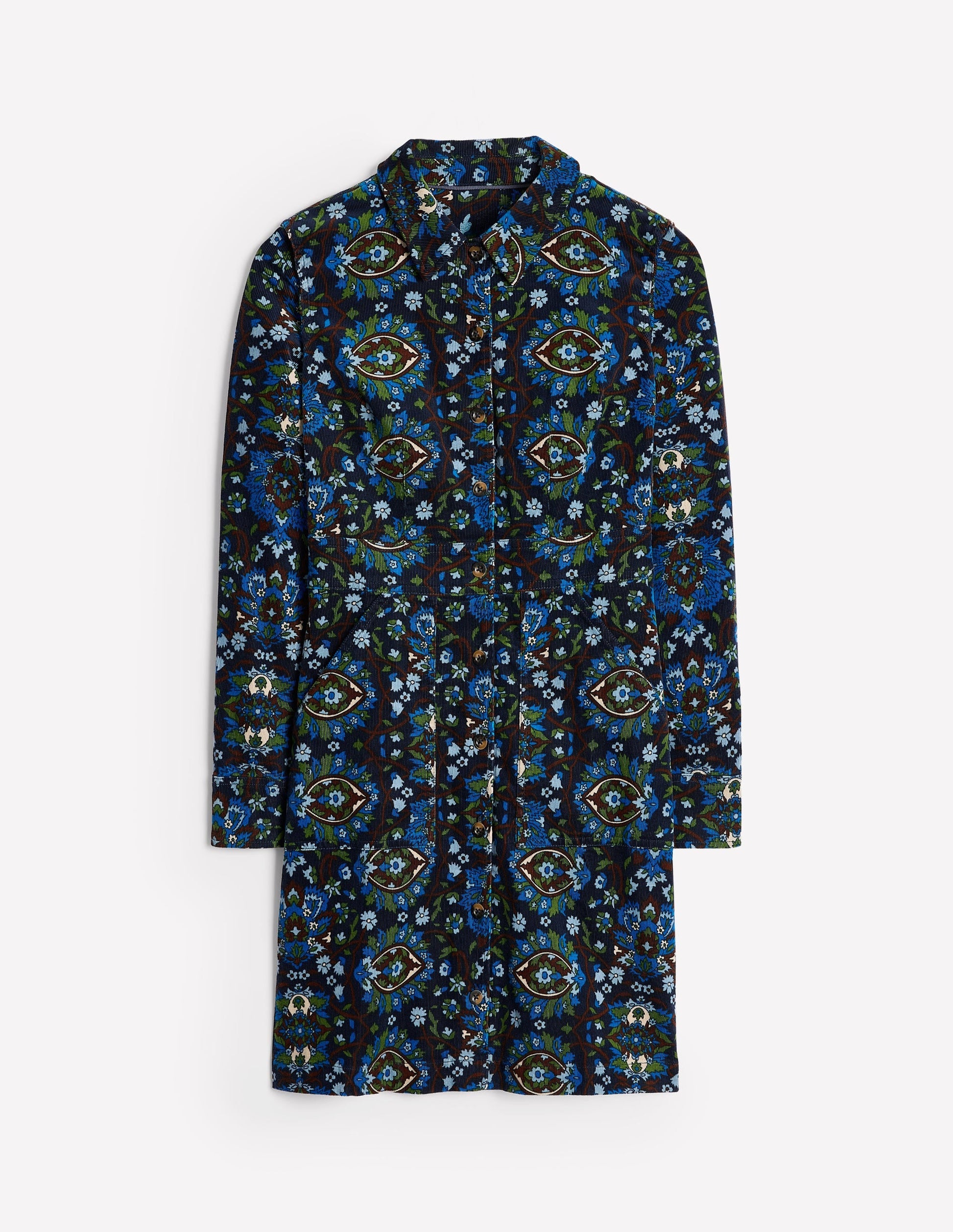 Flora Cord Shirt Dress-Kingfisher Blue, Bloom Trellis-6