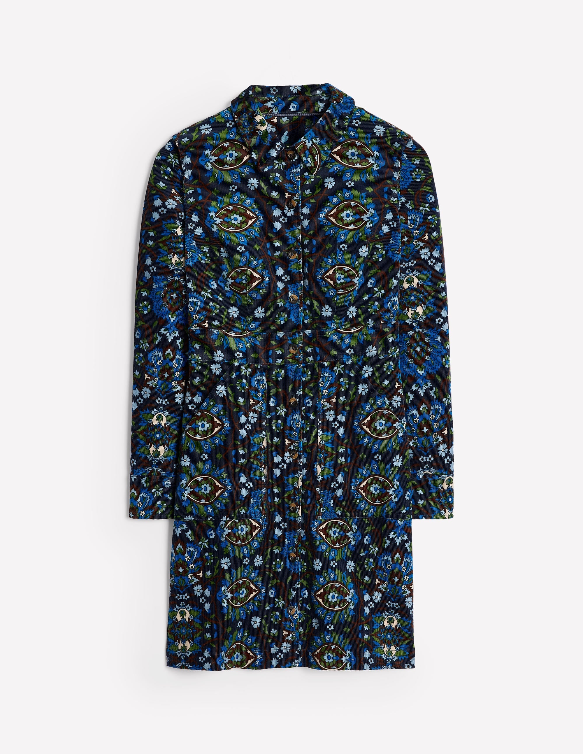Flora Cord Shirt Dress-Kingfisher Blue, Bloom Trellis - Image 6