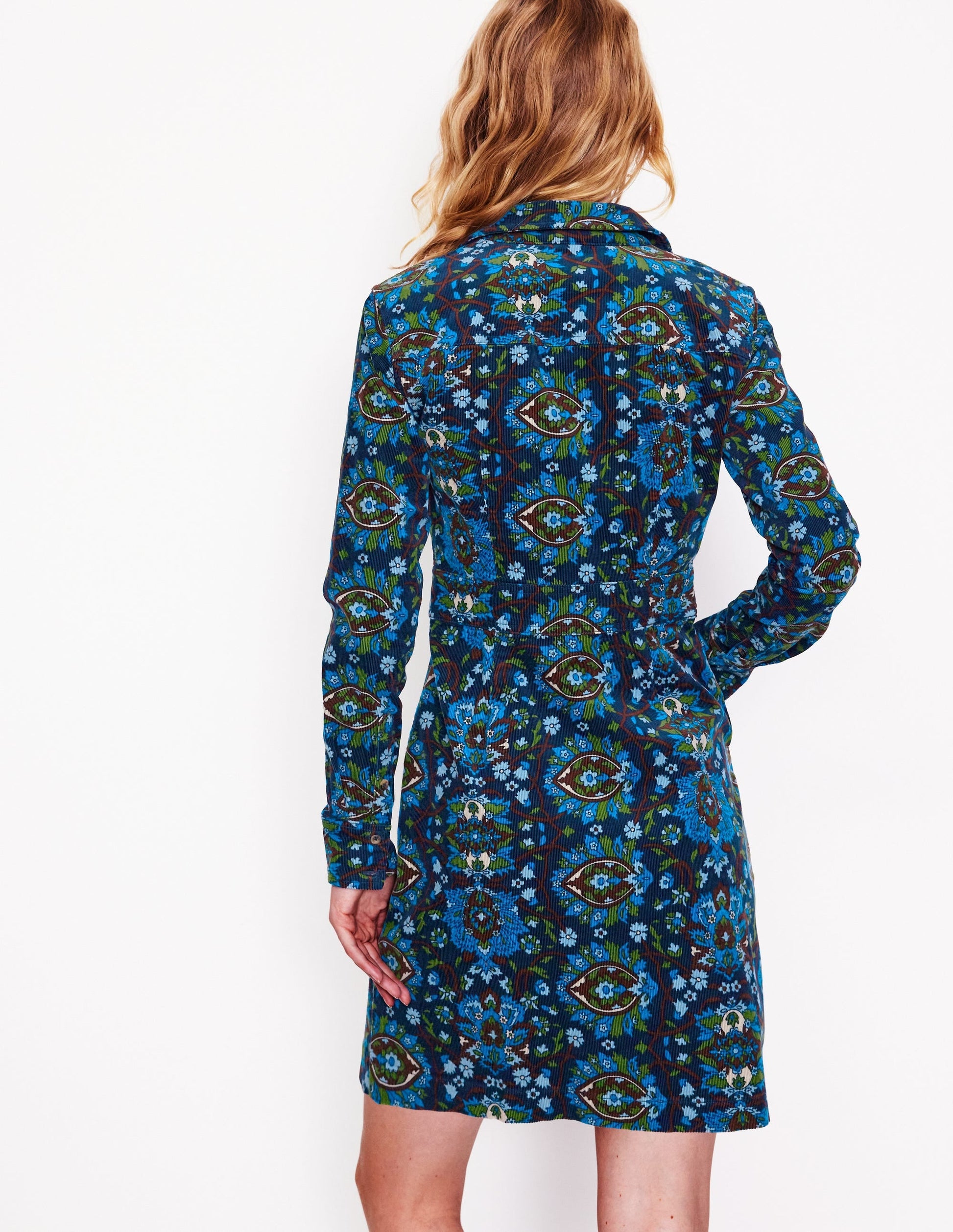 Flora Cord Shirt Dress-Kingfisher Blue, Bloom Trellis-3